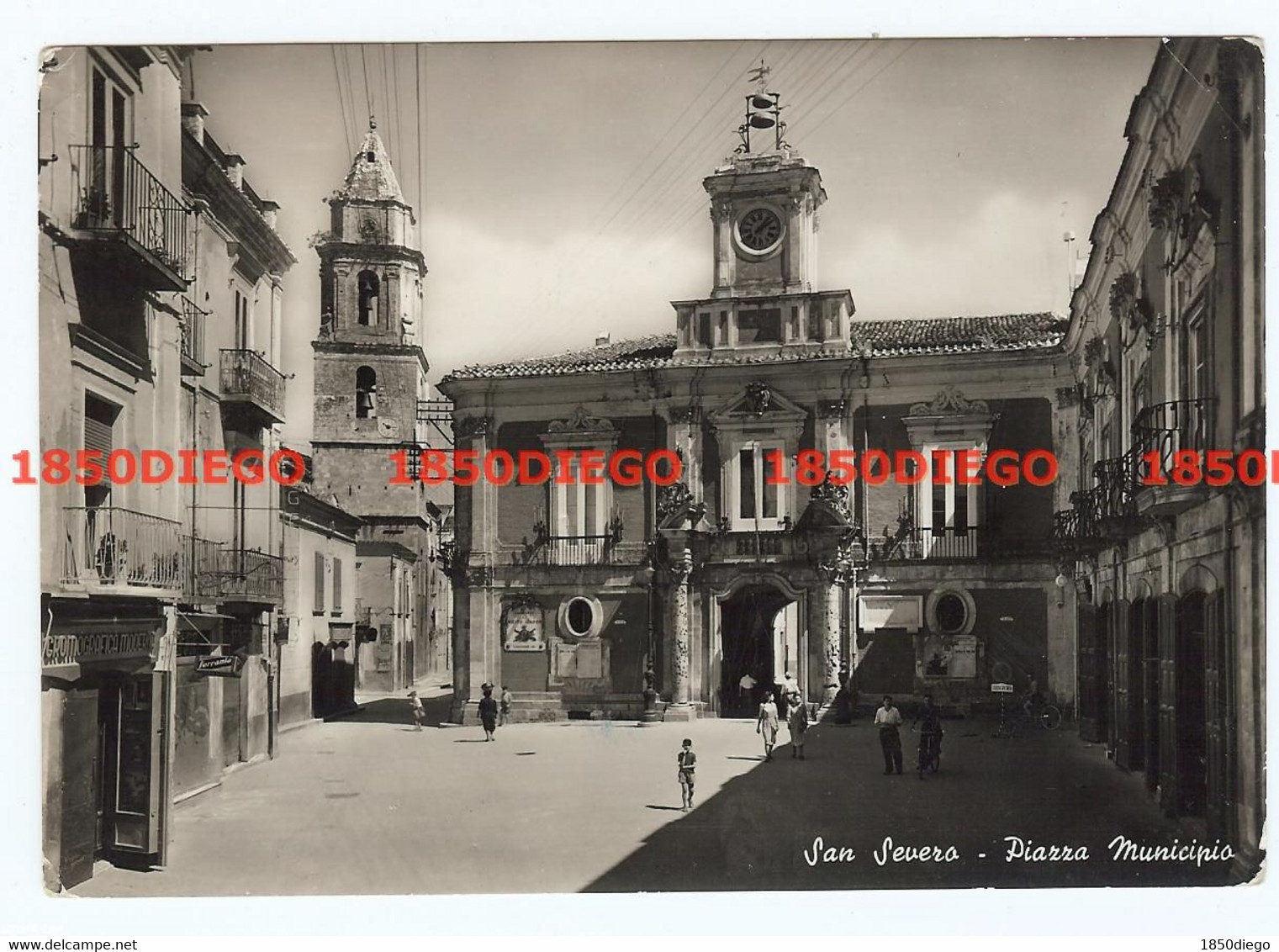 SAN SEVERO - PIAZZA MUNICIPIO F/GRANDE VIAGGIATA 1954 ANIMATA - San Severo