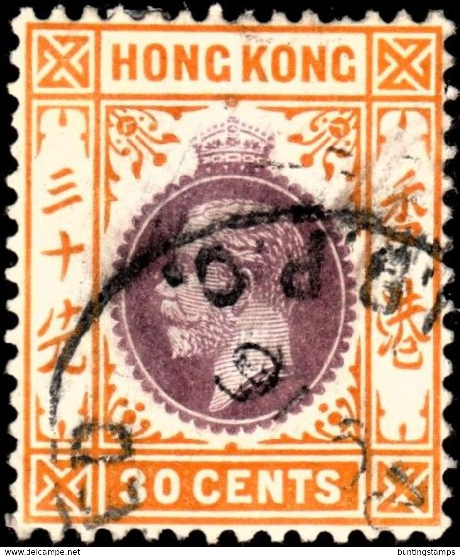 Hong Kong 1912 SG110 30c Purple And Orange-yellow P14 Wmk Mult Crown CA Cds Used - Oblitérés