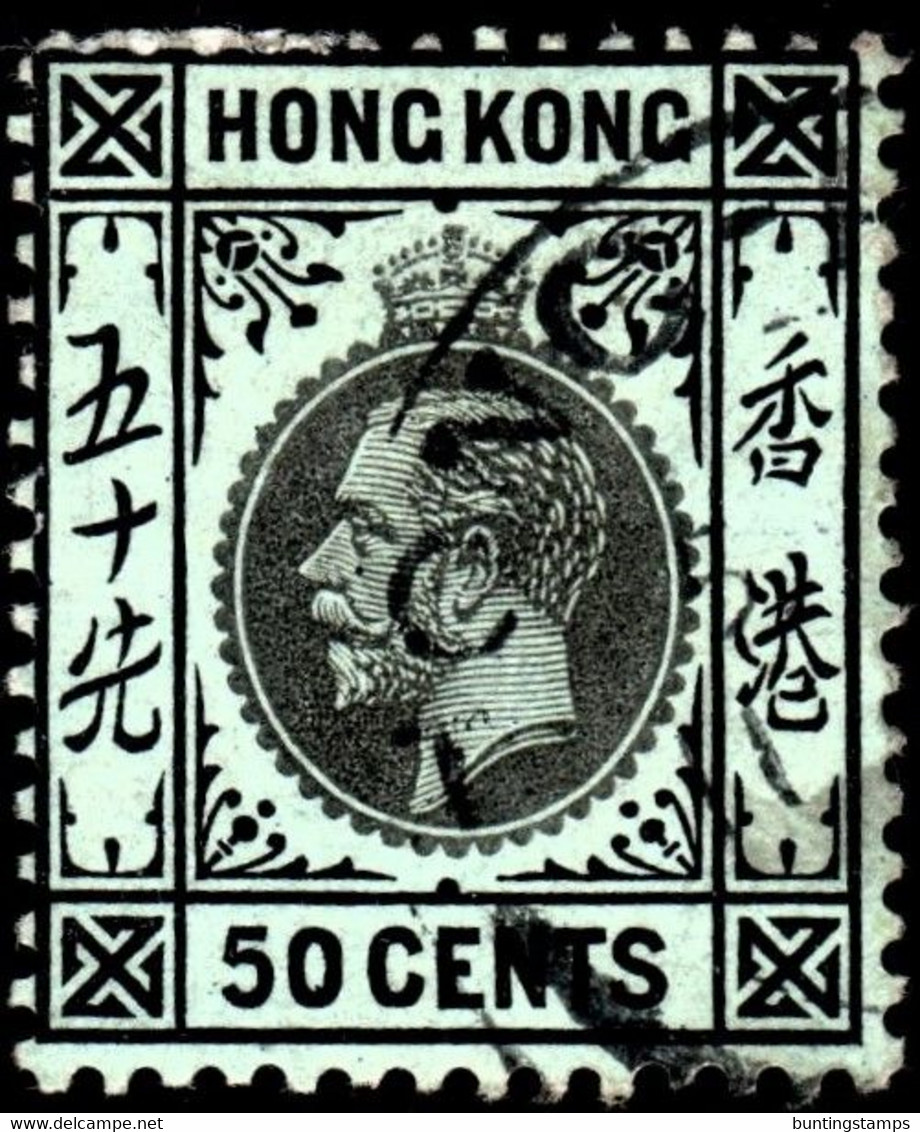 Hong Kong 1917 SG111b 50c Black On Blue-green (olive Back) P14 Wmk Mult Crown CA Cds Used - Usati