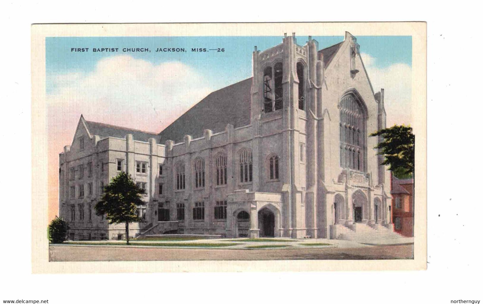 JACKSON, Mississippi, USA, First Baptist Church, 1945 Linen  Postcard - Jackson