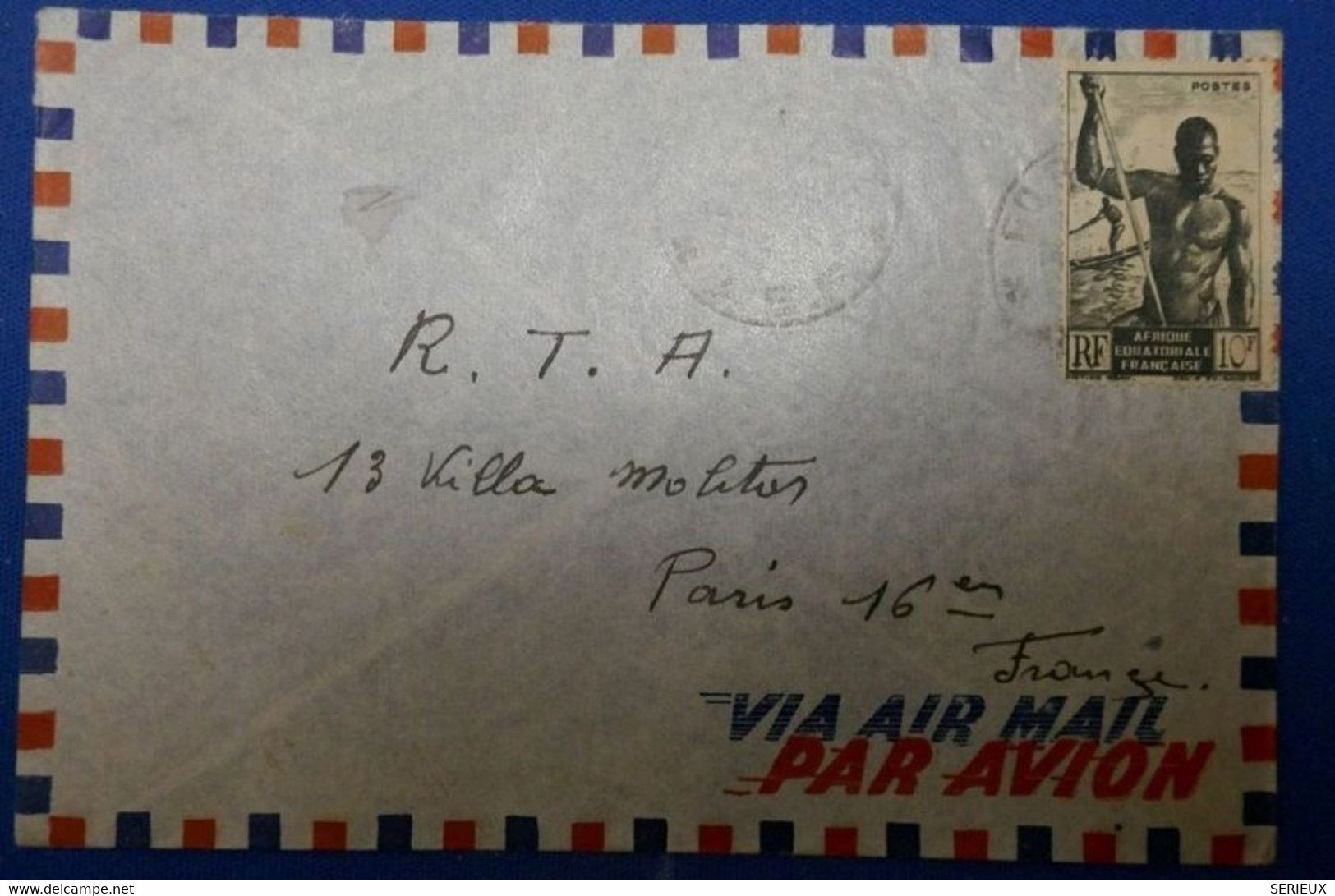 45 AFRIQUE  EQU FRANCAISE LETTRE ANNEES 40 A LA VILLA MOLITOR PARIS XVI PAR AVION - Briefe U. Dokumente