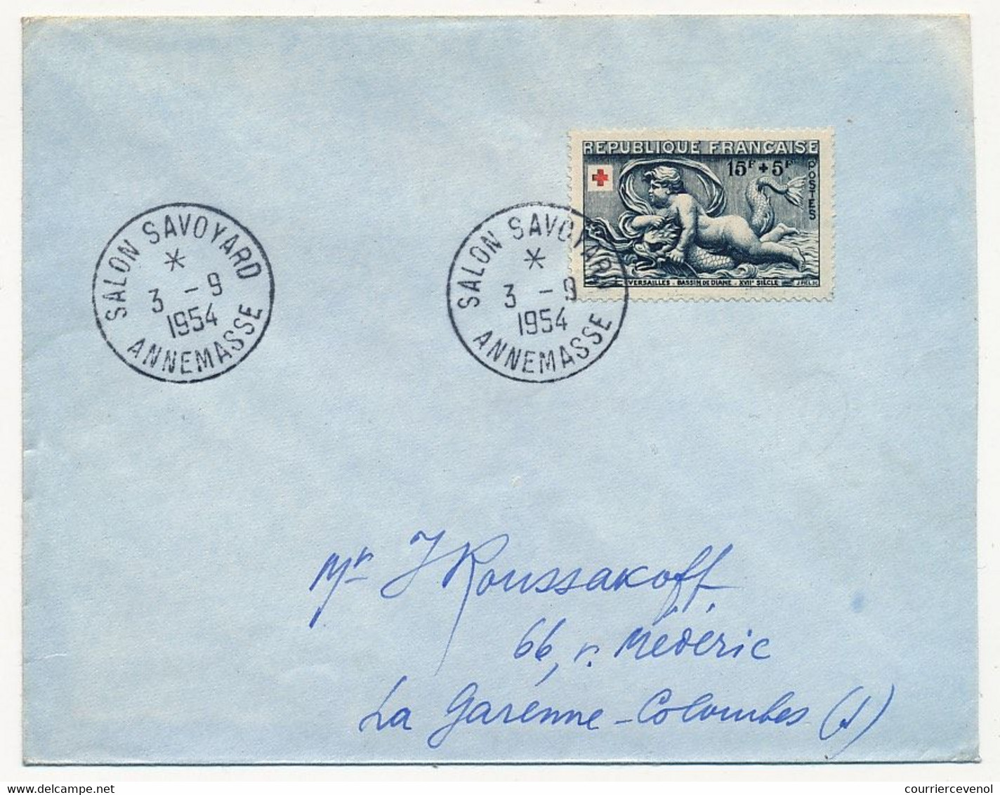 FRANCE - Env. Affr 15F + 5Fr Croix Rouge Bassin De Diane, Obl "Salon Savoyard ANNEMASSE" 3/9/1954 - Lettres & Documents