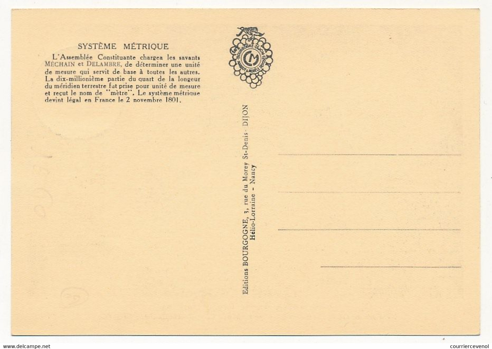 FRANCE - Carte Maximum - 30F Système Métrique - 4 Octobre 1954 PARIS - Editions Bourgogne - 1950-1959