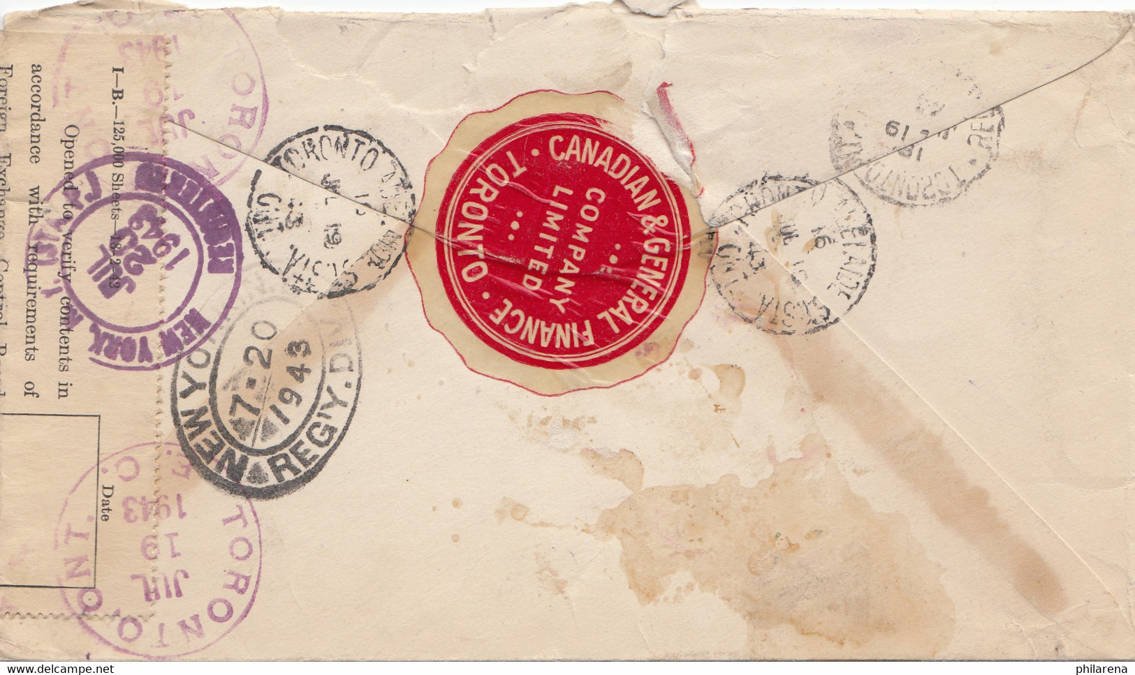 Canada: 1943: Toronto Registred To Shipping Agency USA, Censor - Altri & Non Classificati