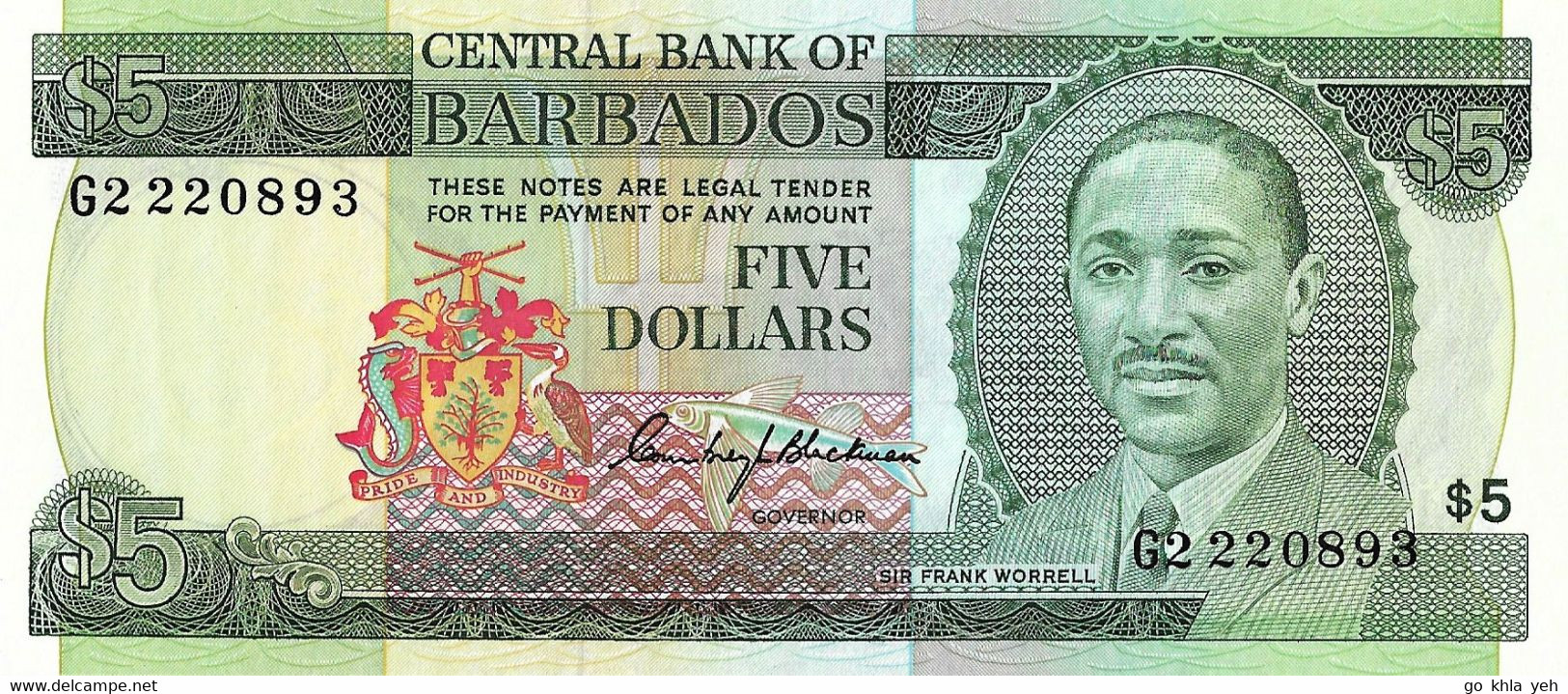 BARBADES 1975 5 Dollar - P.32a Neuf UNC - Barbados (Barbuda)