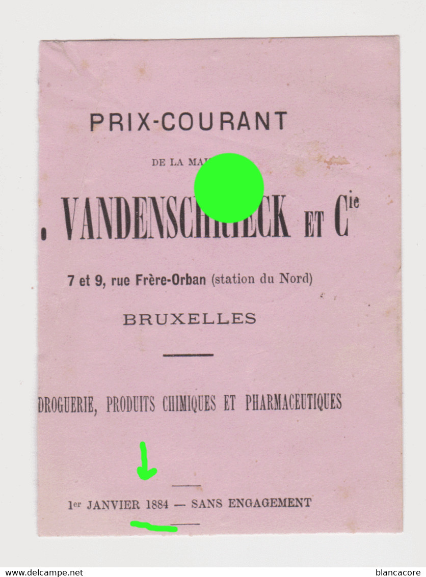 BRUXELLES 1884  Fragment D'un Document De  T. Vandenschrieck & Cie - Drogueries Produits Chimiques - 1800 – 1899