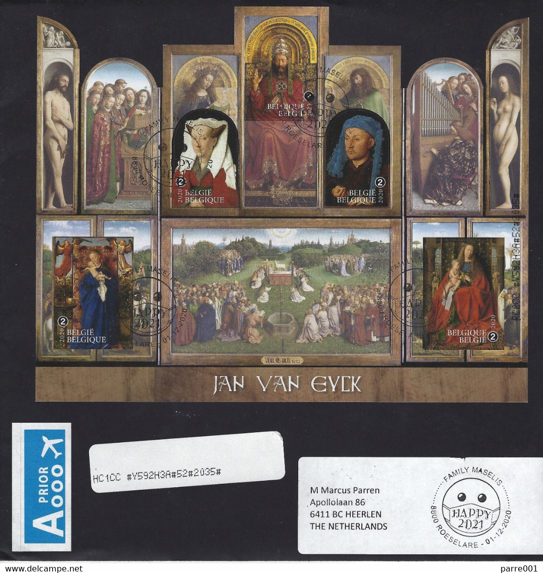 Belgium Belgique Belgie 2020 Roeselare Jan Van Eyck Triptique Painting COVID Corona Mask Handstamp Cover - 1961-2001