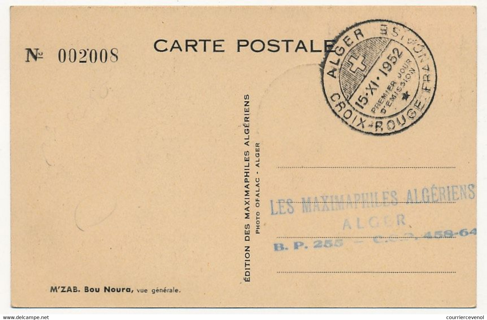 ALGERIE - 2 Cartes Maximum - Croix Rouge 1952 - M'ZAB Bou Noura Et El-NOUED - Ed Maximaphiles Algériens - Cartoline Maximum