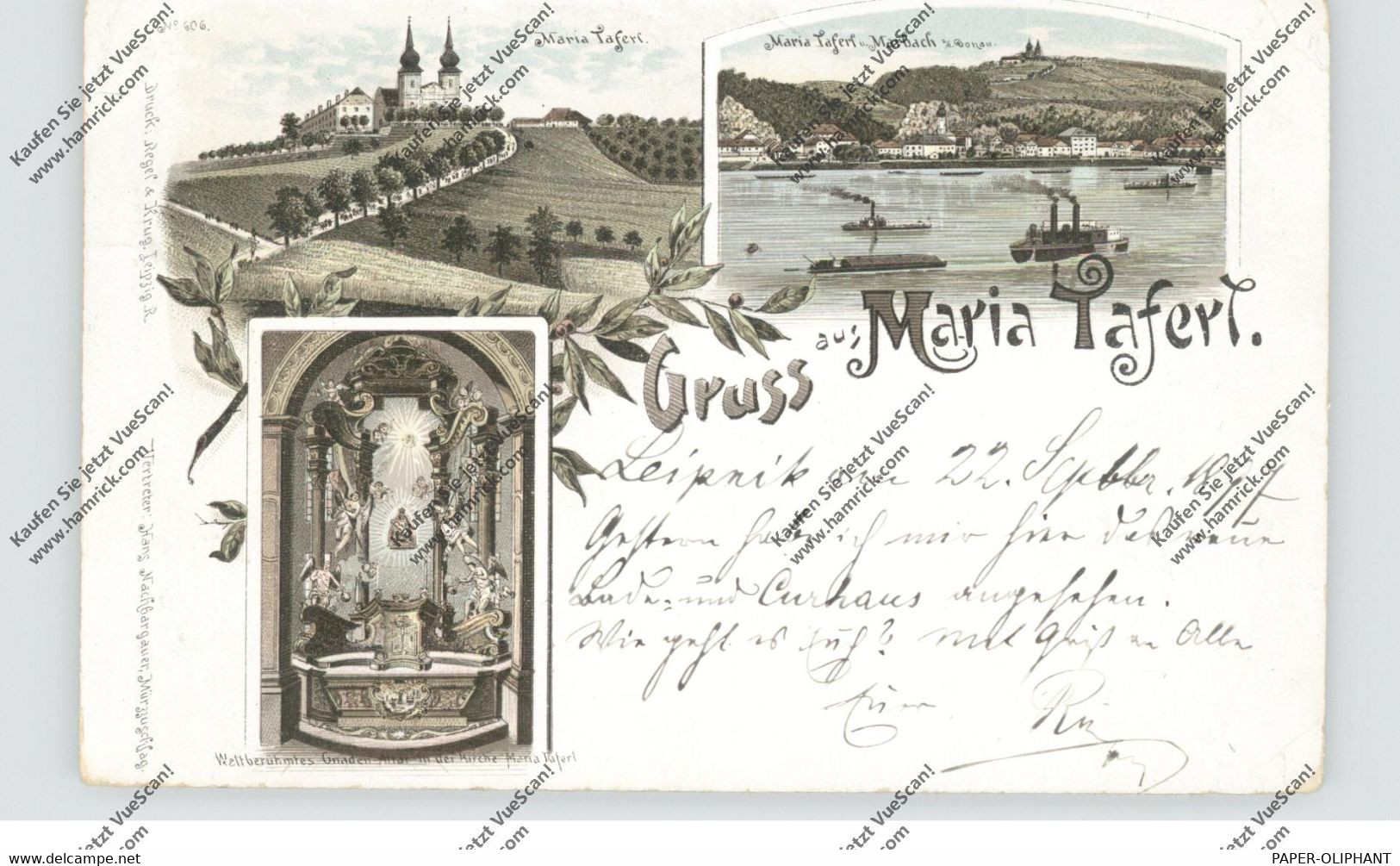 A 3672 MARIA TAFERL, Lithographie 1897, Gnaden-Altar, Kirche, Marbach, Binnenschiffe - Maria Taferl