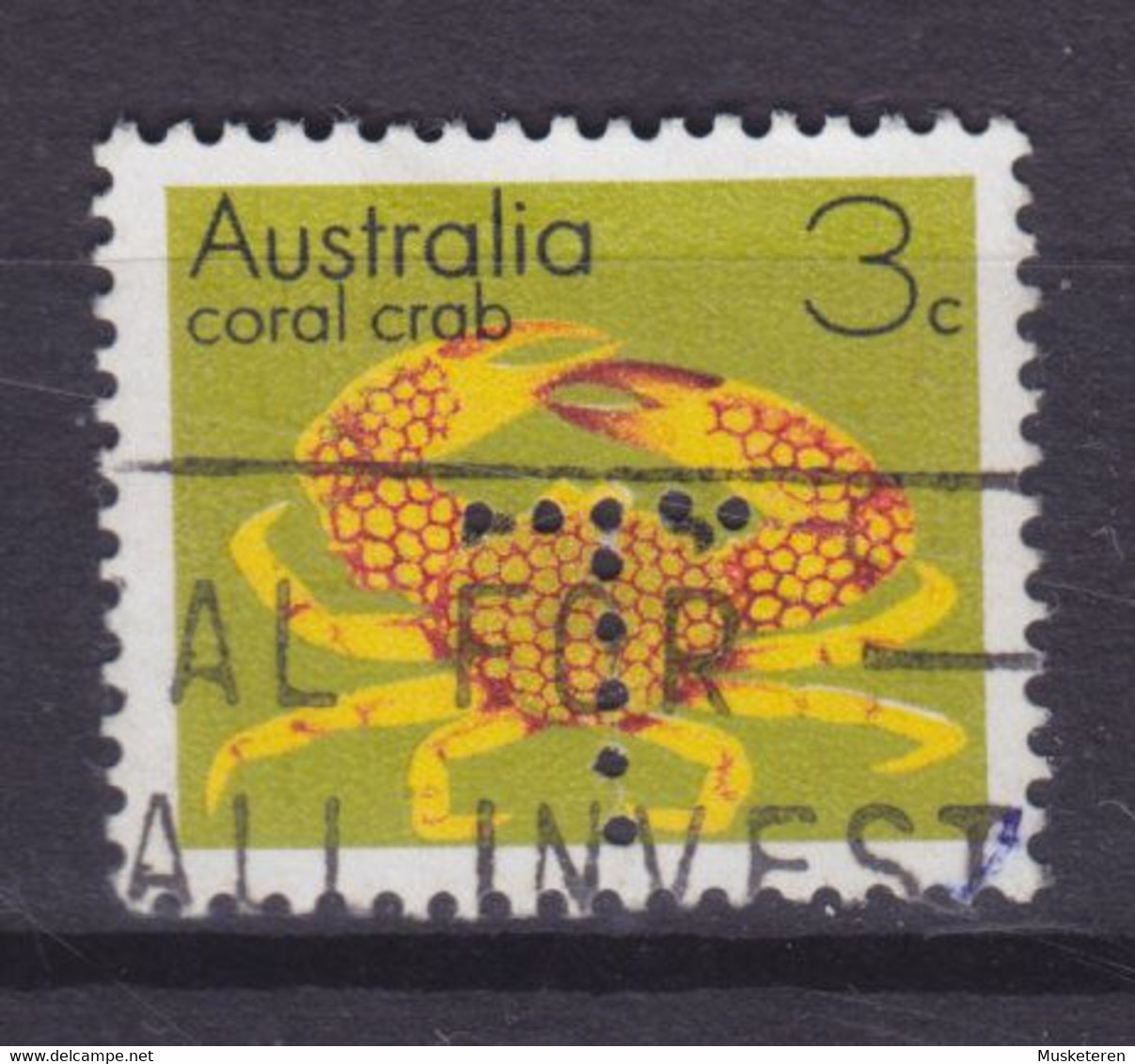 Australia Perfin Perforé Lochung 'T' Tasmania 1973 Mi. 528, 13c. Coral Crab (2 Scans) - Perfin