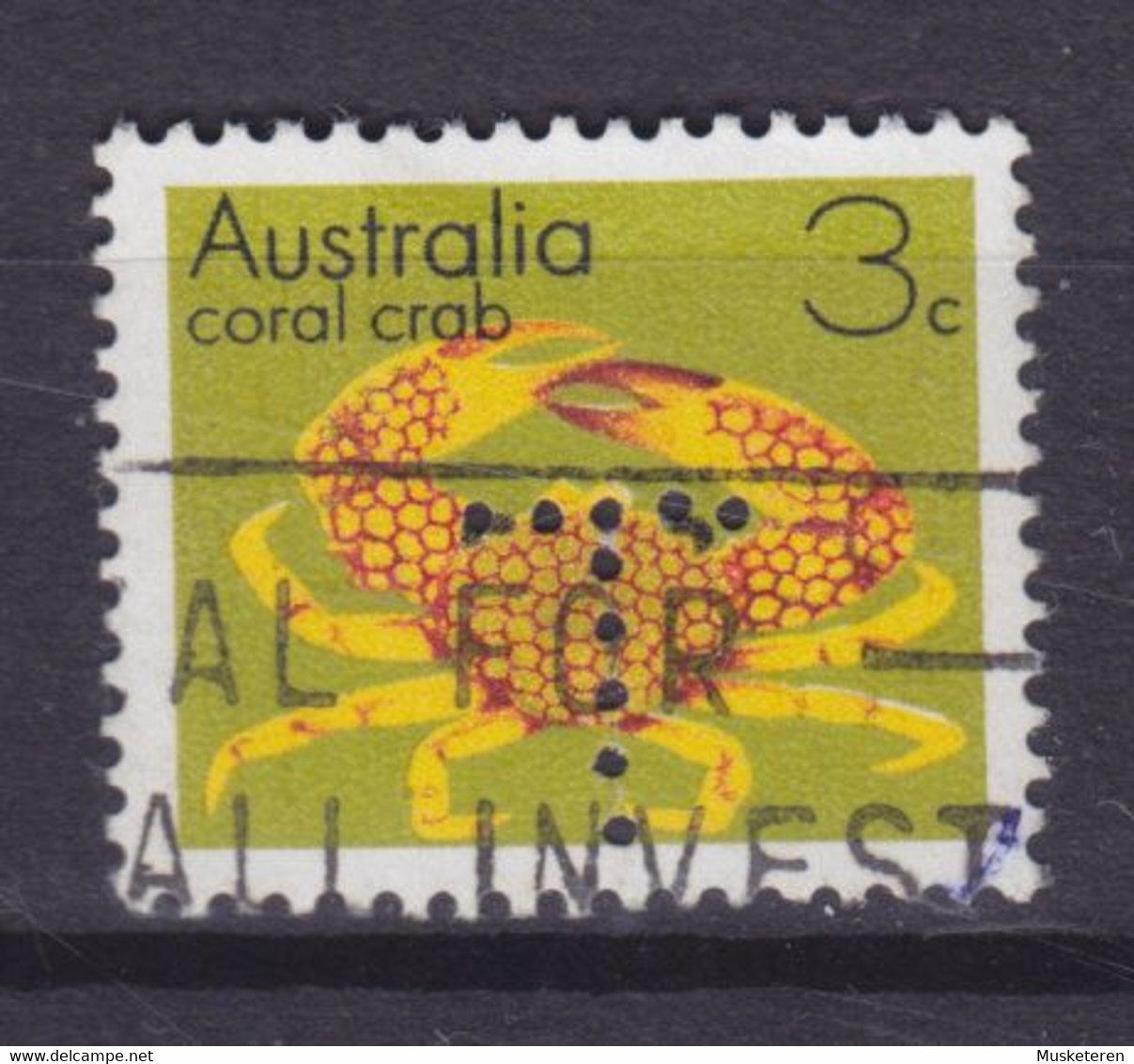Australia Perfin Perforé Lochung 'T' Tasmania 1973 Mi. 528, 13c. Coral Crab (2 Scans) - Perfins