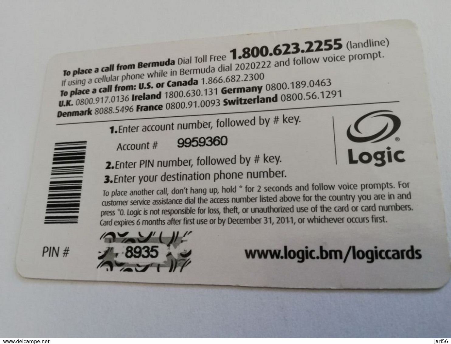 BERMUDA  $5,-  BERMUDA    LOGIC  BERMUDA  MORE TALK TIME       PREPAID CARD  Fine USED  **4309** - Bermudas