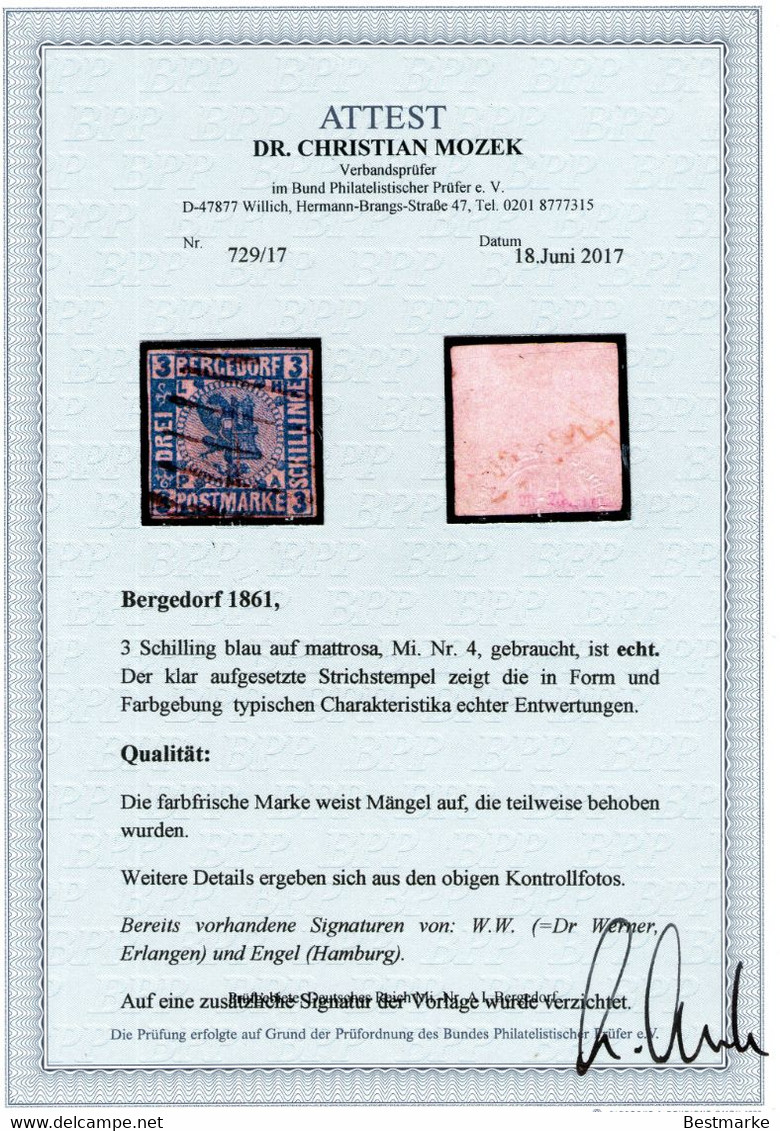 Sauberer, Voller Strichstempel Auf 3 Shilling Rosa - Bergdorf Nr. 4 - Geprüft BPP - Bergedorf