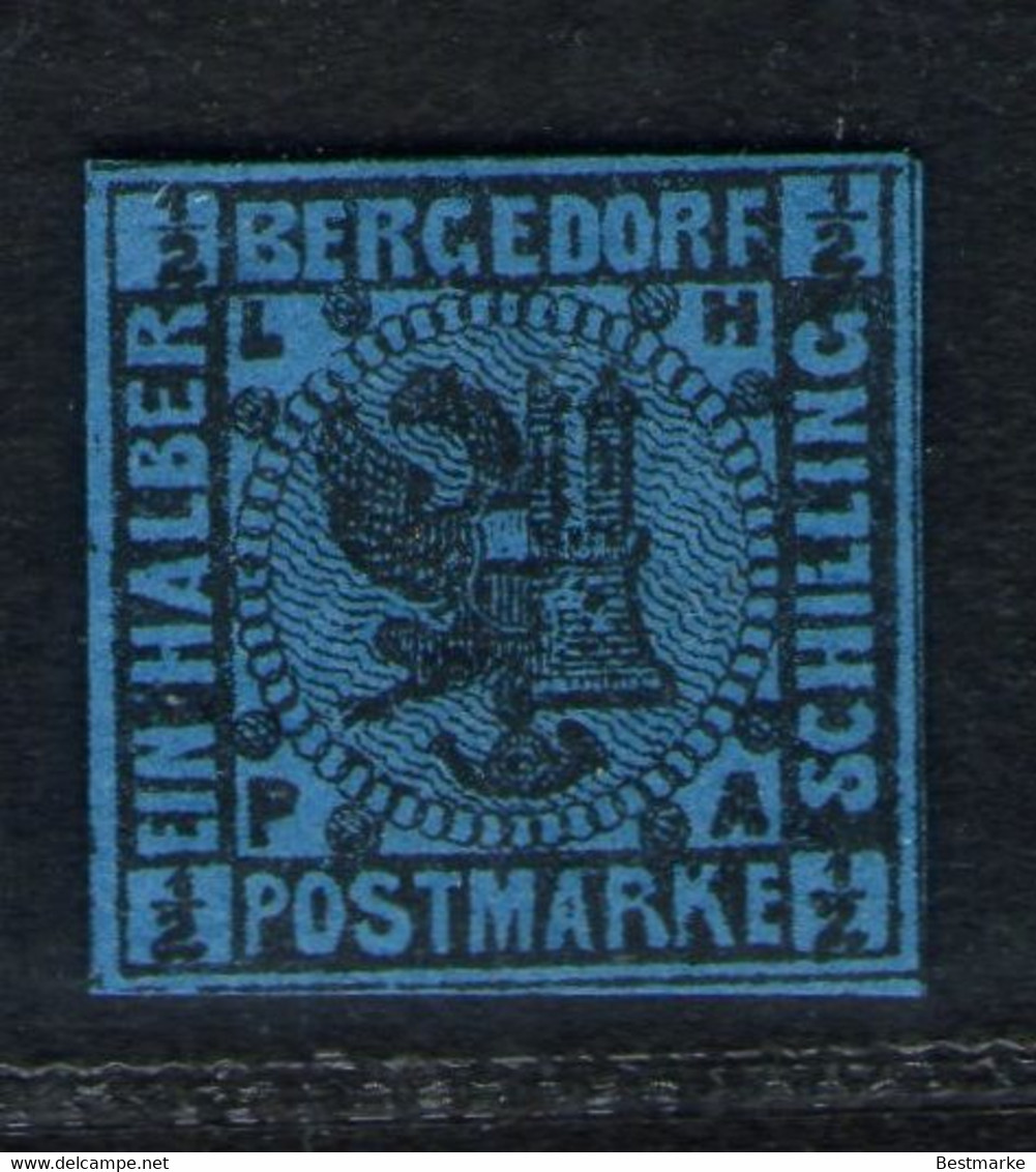Bergedorf Nr.  1b - 1/2 Shilling Blau - Postfrisch - Tiefst Geprüft BPP - Kabinett - Bergedorf