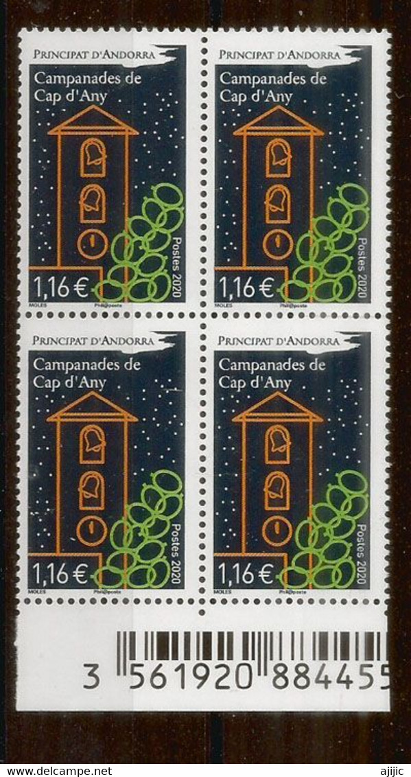 Campanades De Cap D'Any / Les Cloches Du Nouvel An.  Bloc De 4 Neufs  ** Année 2020, Bord De Feuille - Unused Stamps