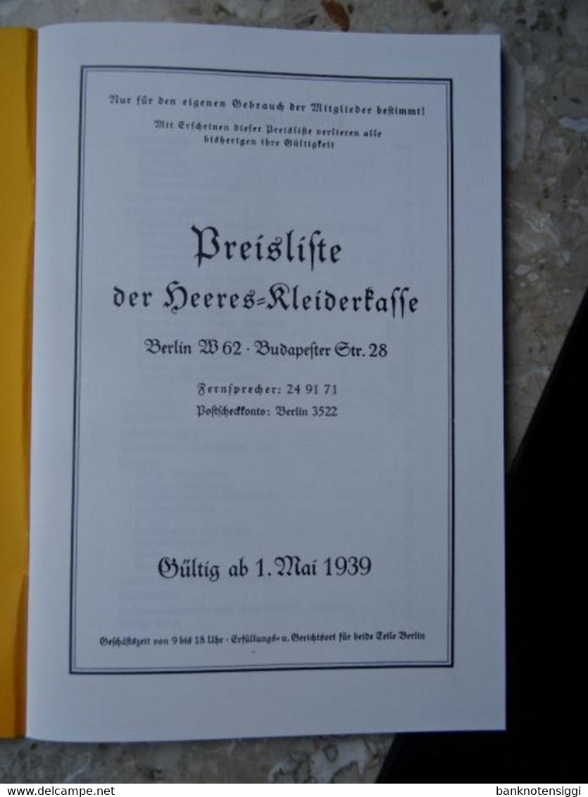 Preiskatalog "Heeres Kleiderkasse 1939 - Catalogi