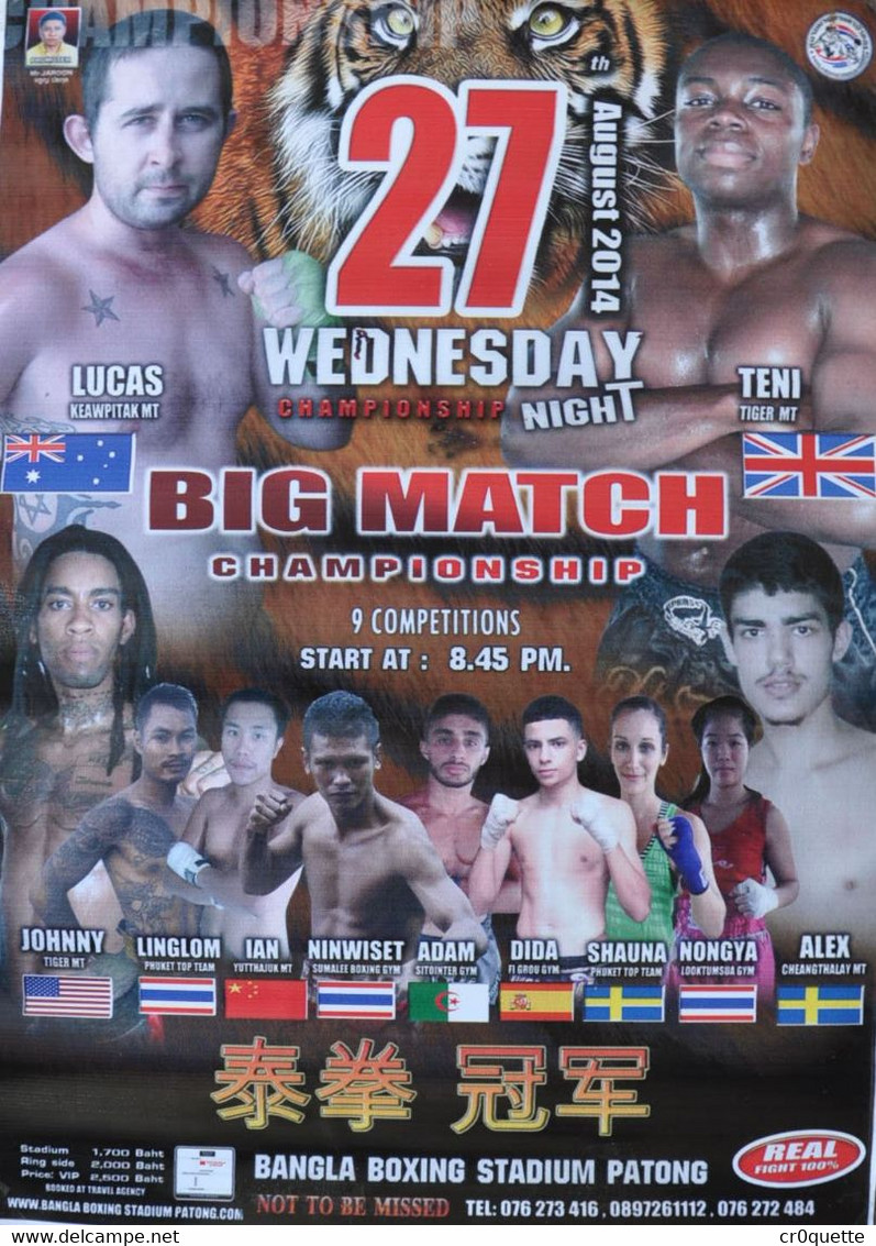 GRANDE AFFICHE  PLASTIFIEE COMBATS MUAYTHAI / THAILANDE 2014 - Kleding, Souvenirs & Andere