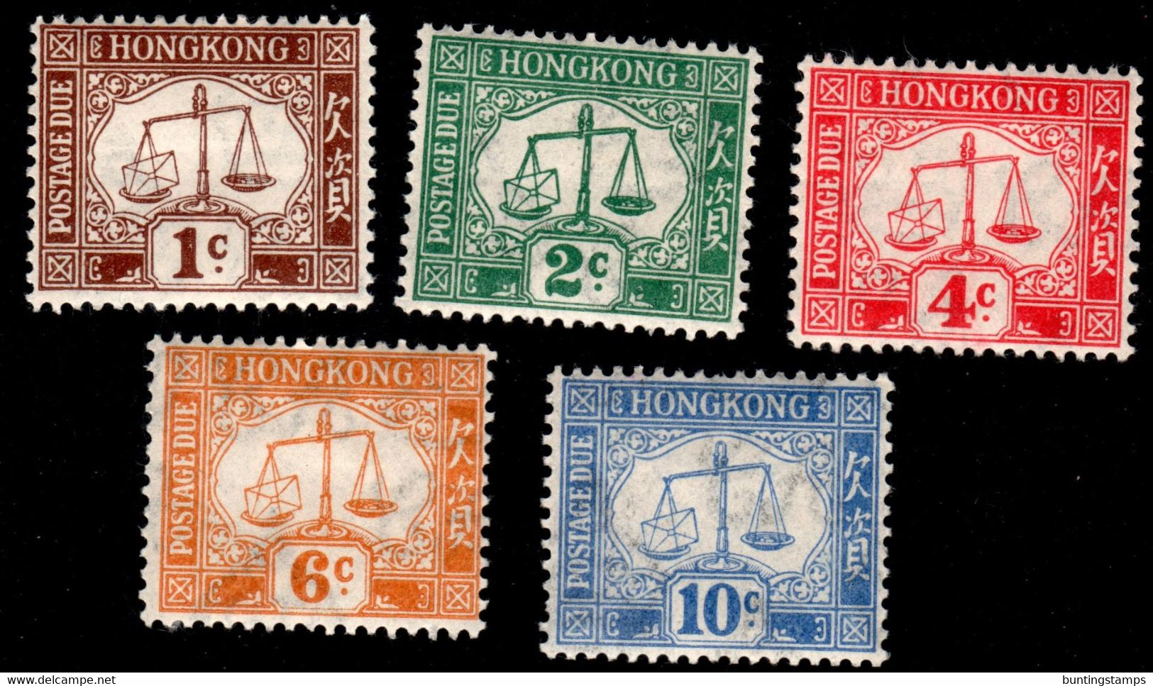 Hong Kong 1923 SGD1-D5 Postage Due Set Of 6  Lightly Hinged Mint - Timbres-taxe