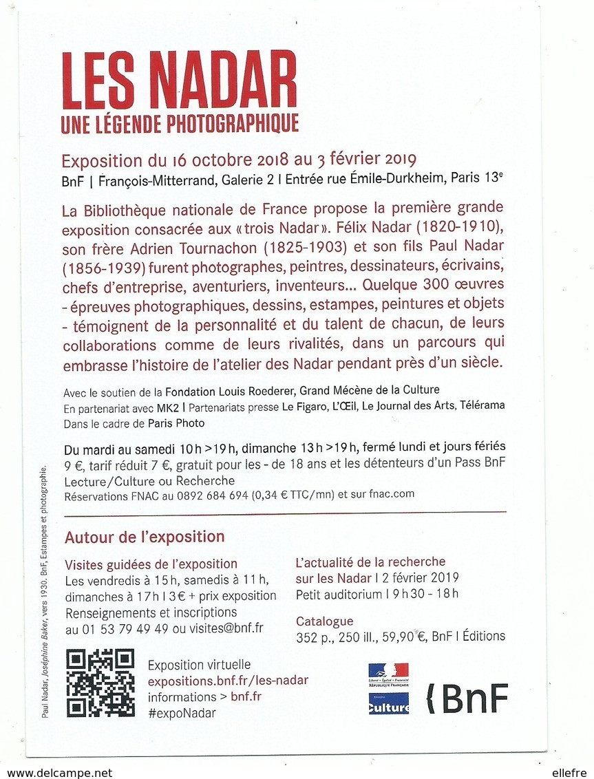 CPM Les Nadar Une Légende Photographique Exposition BNF 2019 - Paul Nadar Joséphine Baker Vers 1930 - Otros & Sin Clasificación