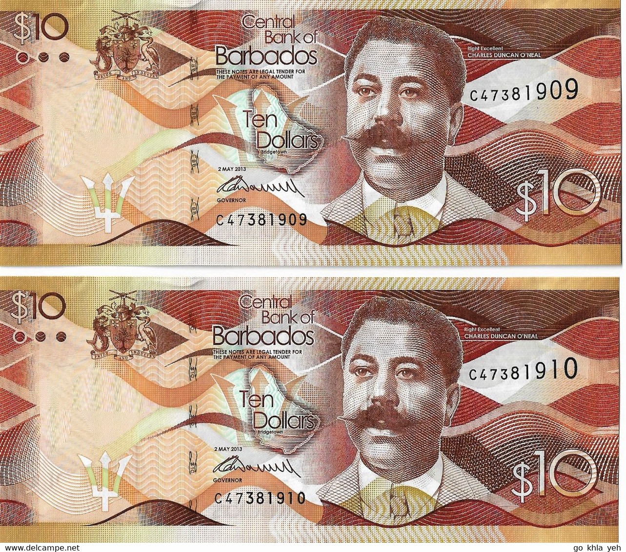 BARBADES 2013 10 Dollar - P.75a Neuf UNC - Barbados (Barbuda)