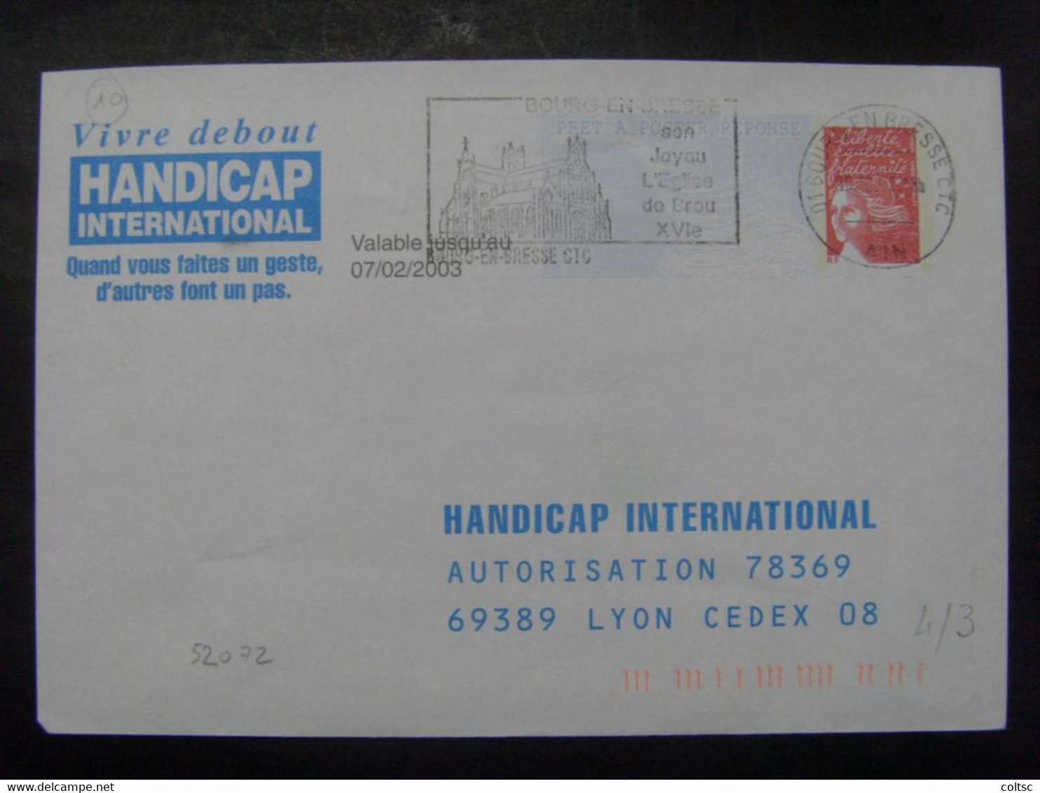 101- PAP Réponse Luquet RF Handicap International 0200697 Obl Pas Courant - Listos Para Enviar: Respuesta /Luquet
