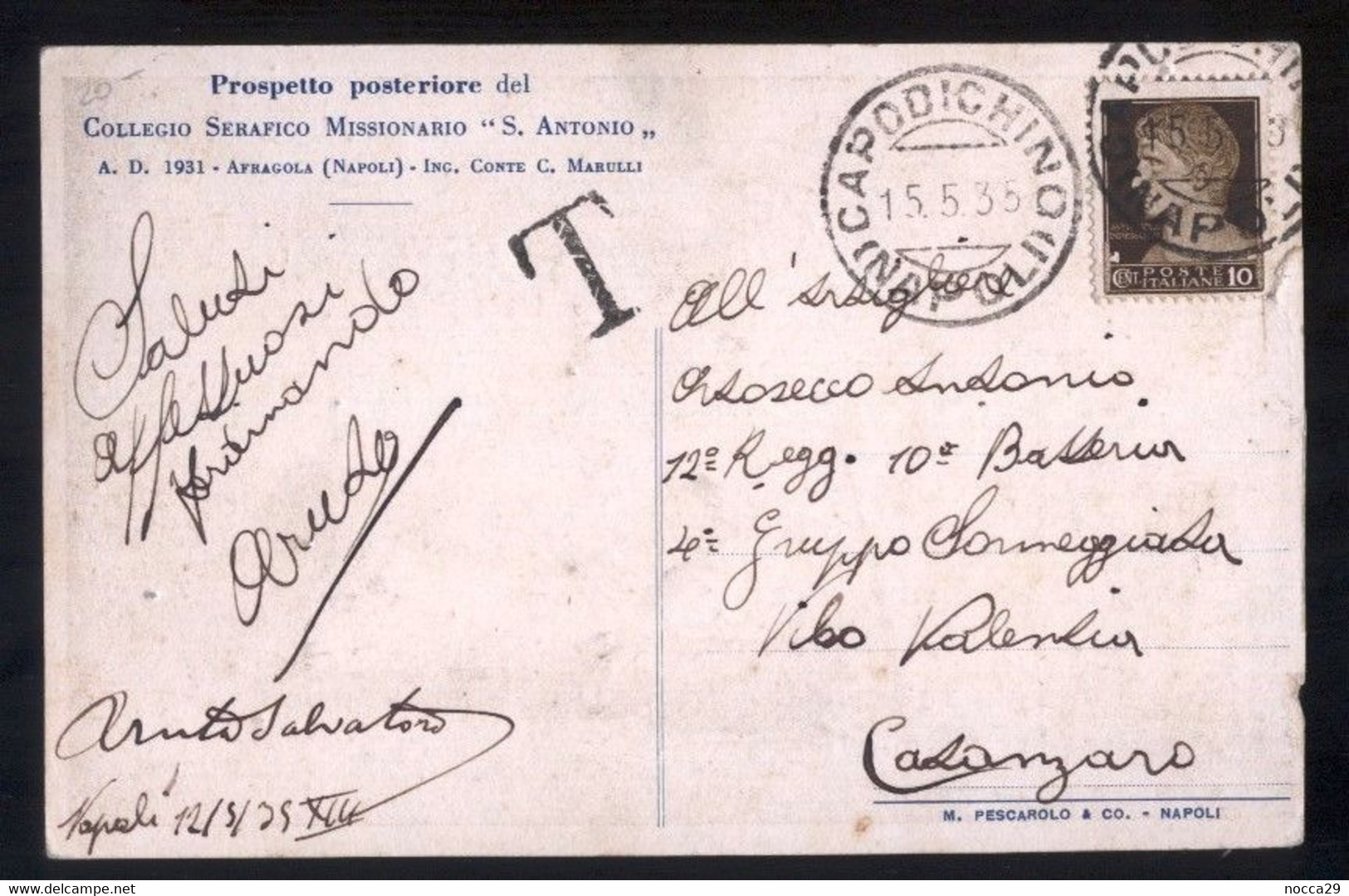 AFRAGOLA NAPOLI 1935 - PROSPETTO O PLASTICO  DEL COLLEGIO  MISSIONARIO S.ANTONIO - Afragola