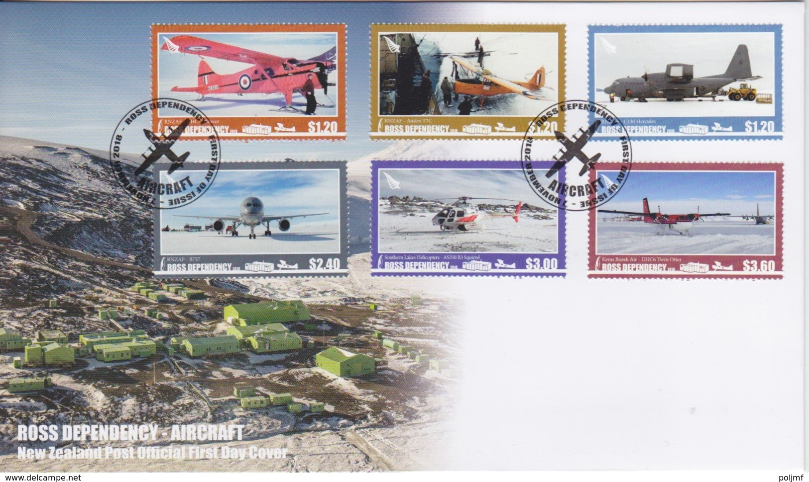 Polaire Néozélandais, FDC N° 167 à 172 Et BF 12 Obl. Cachet Aircraft 7 Novembre 2018 (Twin Otter, Hélico...) - FDC