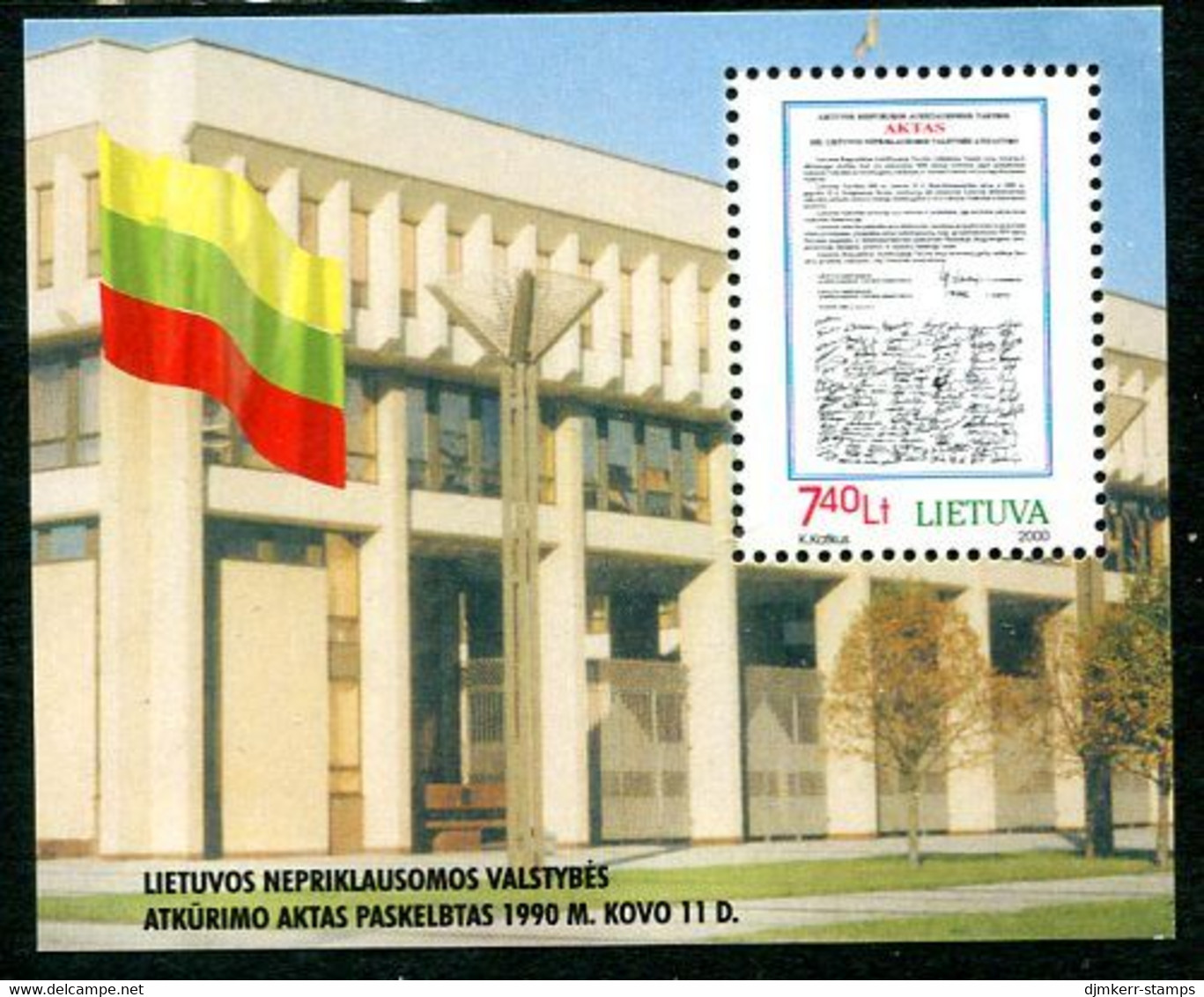 LITHUANIA 2000 Independence Anniversary Block MNH / **.  Michel Block 18 - Lithuania