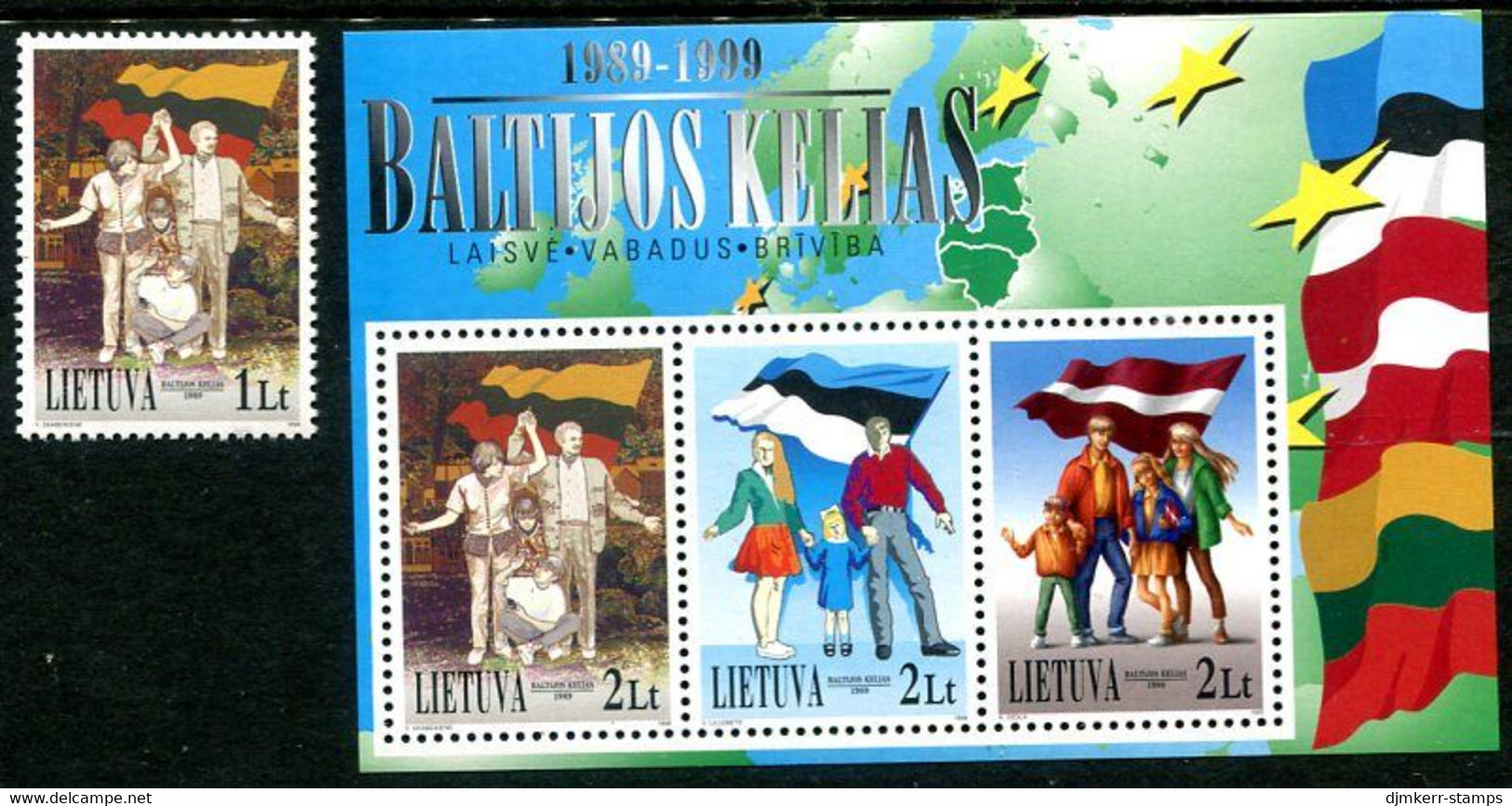 LITHUANIA  1999 Baltic Highway MNH / **.  Michel 704 + Block 17 - Lituania