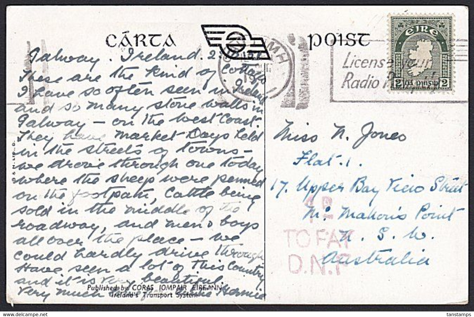 IRELAND - AUSTRALIA UNDERPAID POSTCARD RADIO SLOGAN - Storia Postale