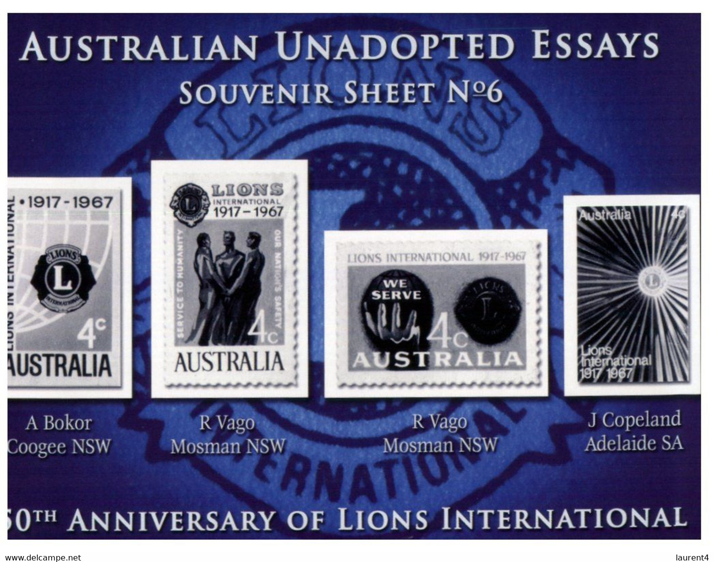(BB 30) Australian Unadopted Essays - Souvenir Sheet Nº5 (Lions 50th Anni. Design) - Cinderellas