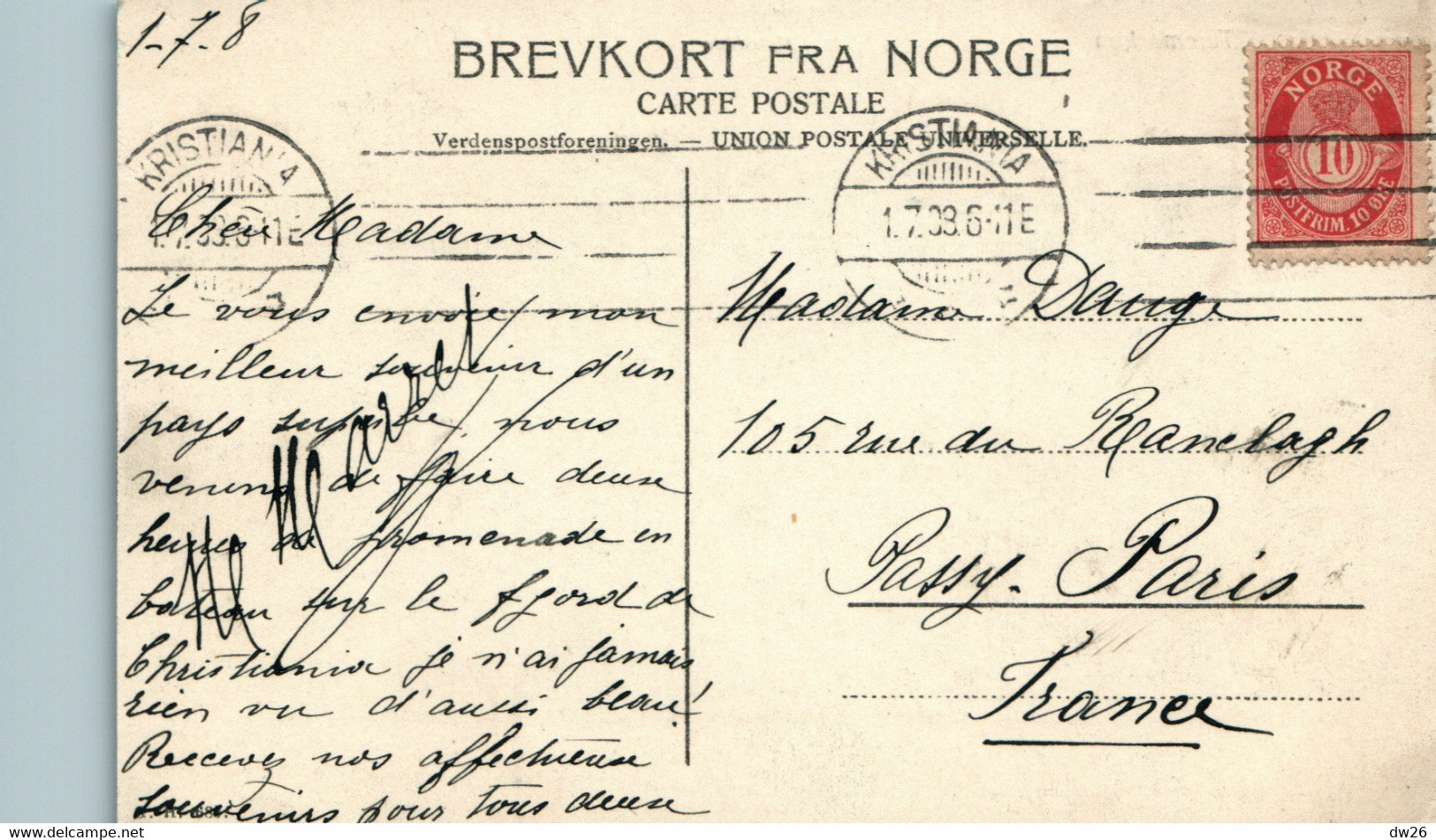 Telemarken Nottoden (Comté De Telemark, Norvège) Postée De Kristiania En 1908 - Norvège