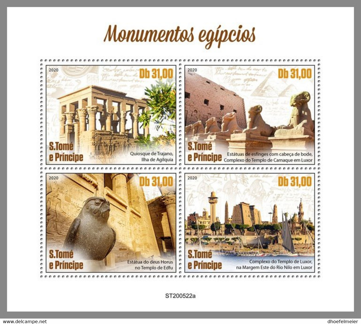 SAO TOME 2020 MNH Egyptian Monuments Ägyptische Monumente Monuments égyptiens M/S - OFFICIAL ISSUE - DHQ2051 - Autres & Non Classés