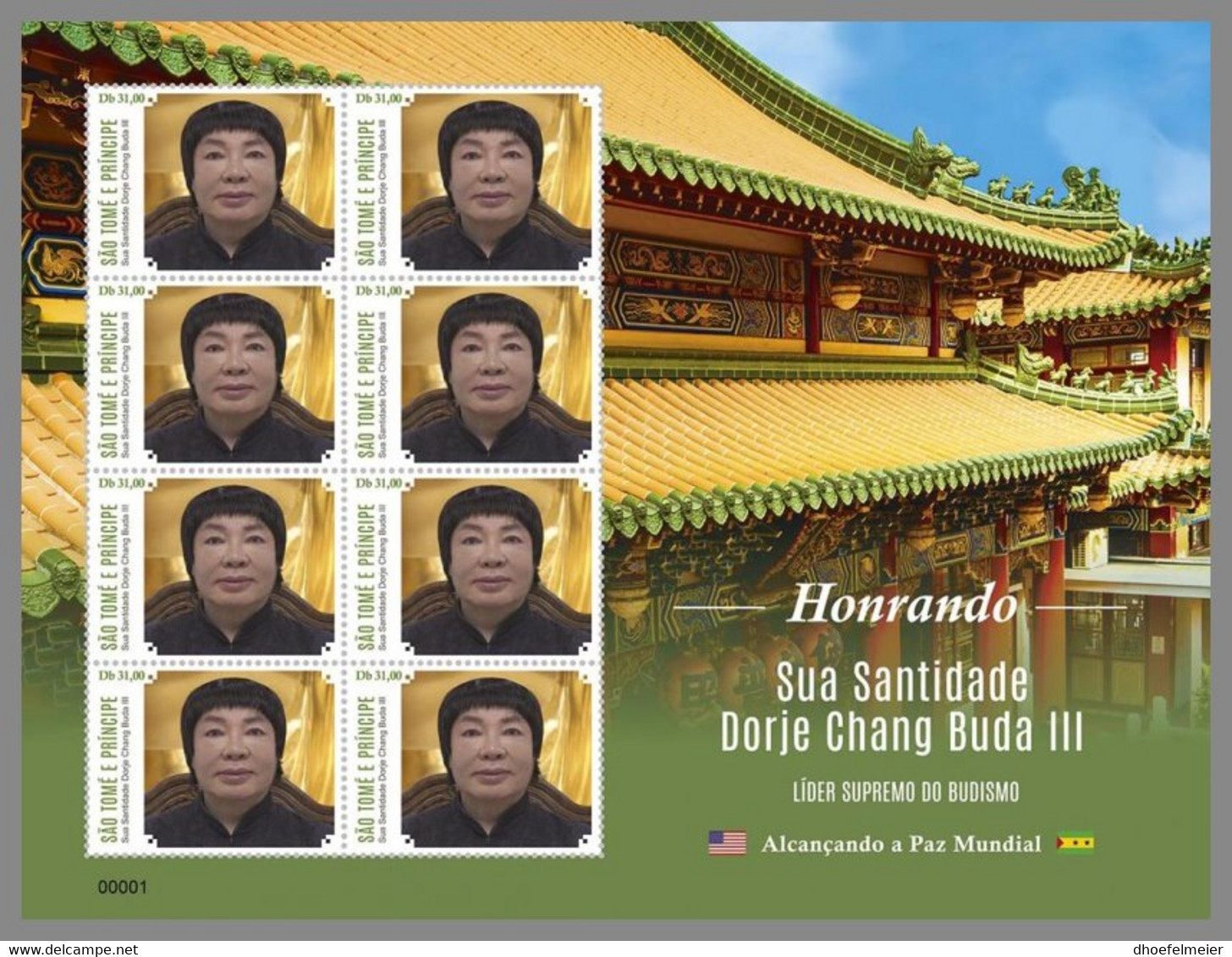 SAO TOME 2020 MNH Dorje Chang Buddha III M/S - OFFICIAL ISSUE - DHQ2051 - Buddhism