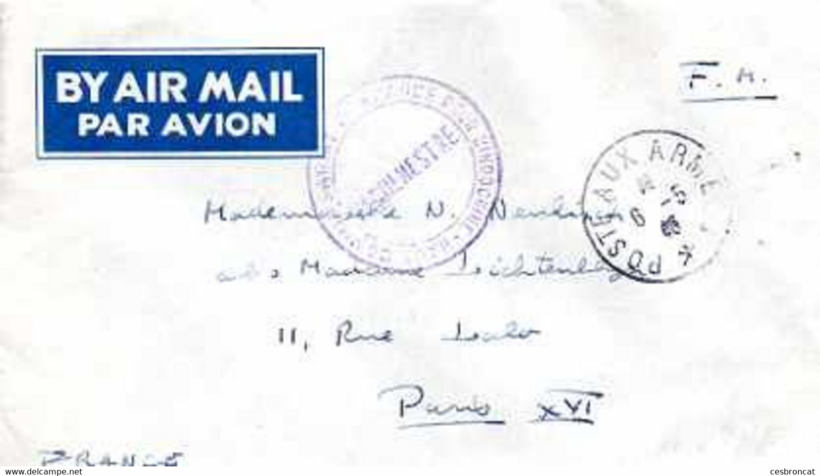 F6  194....lettre FM Cachet Haut Commissariat France Pour L'indochine - Vietnamkrieg/Indochinakrieg