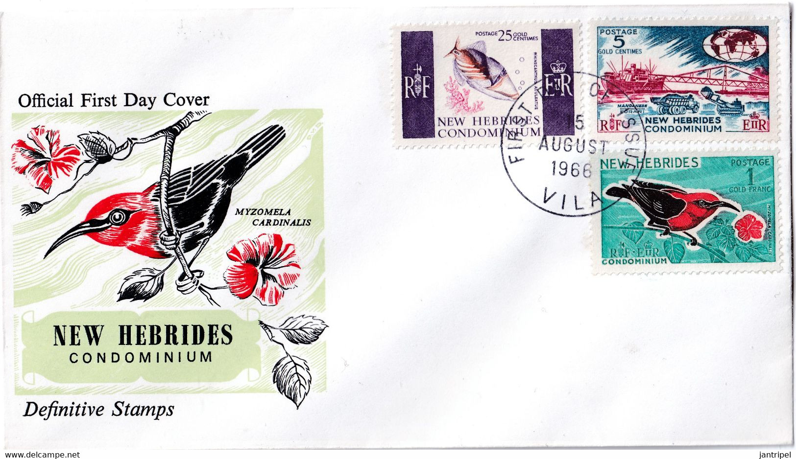 NEW HEBRIDES  FDC  1966   BIRDS - Cartas & Documentos