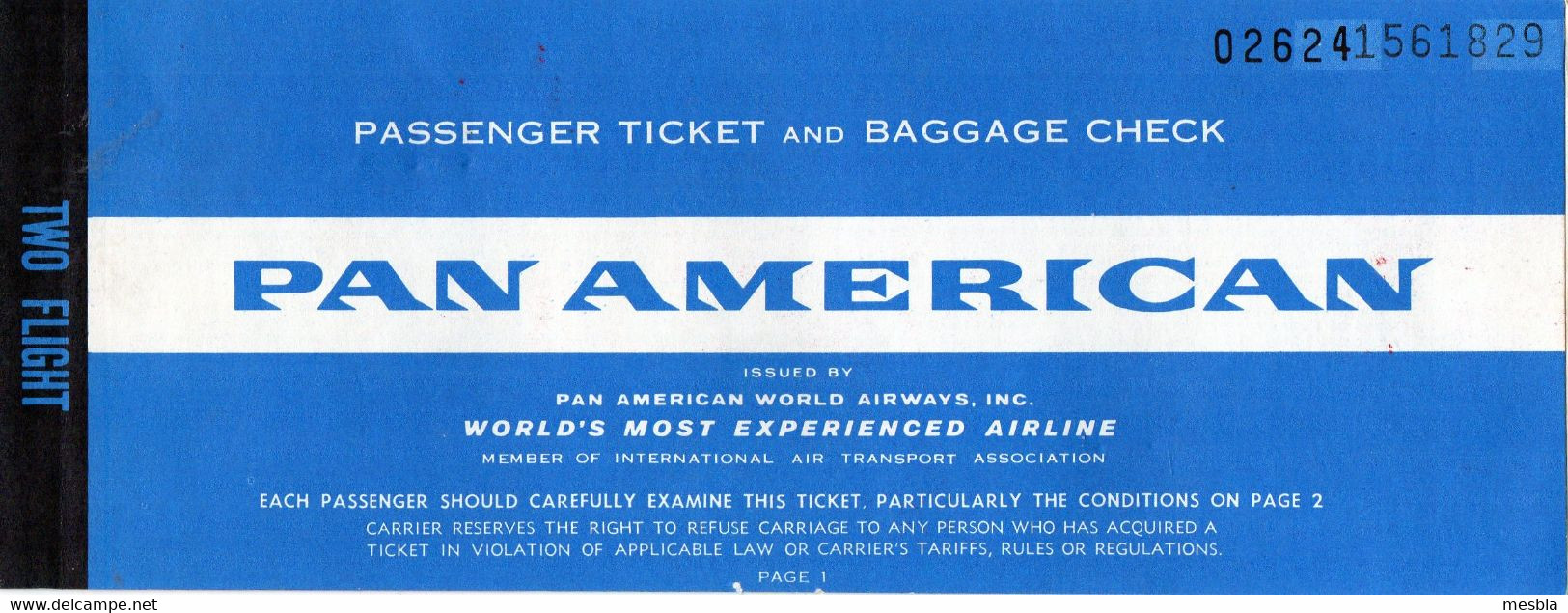 PAN AMERICAN - 1 Billet D'avion Paris - Ankara - 1970 Dans Sa Pochette +  2 Pochettes Vides  ( Sans Billet) - Zonder Classificatie