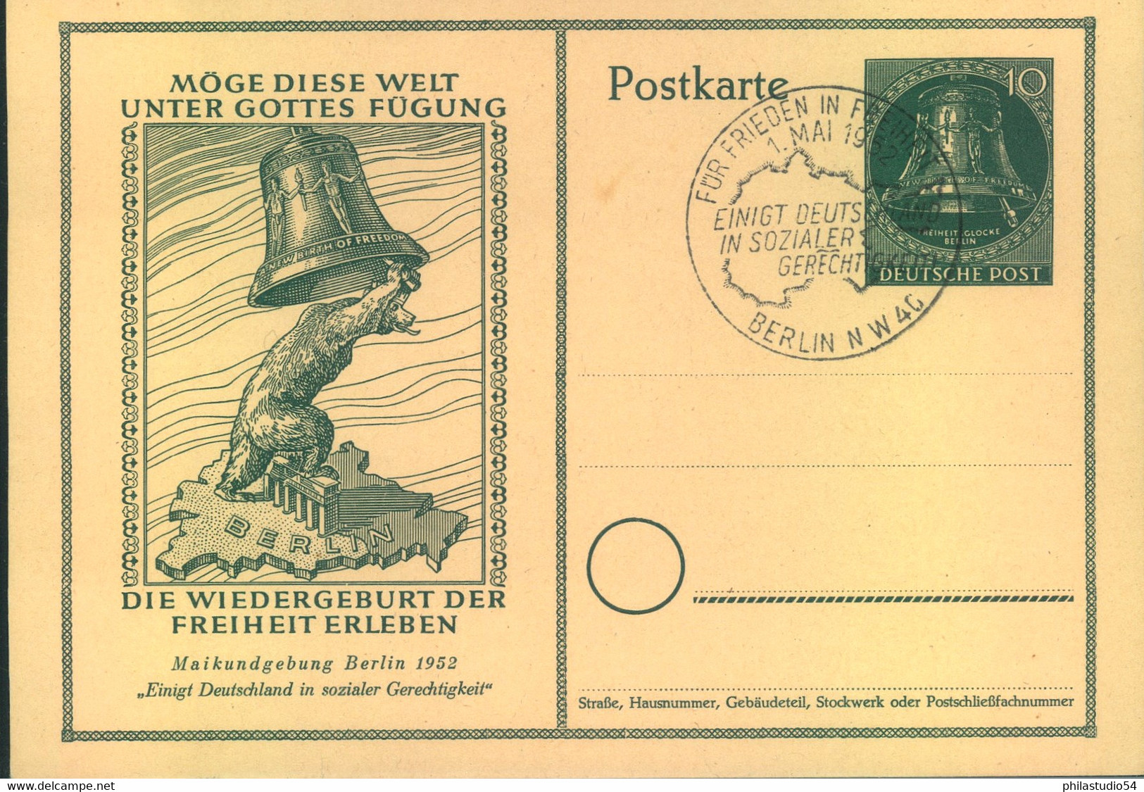 1952, Ganzsache 10 Pfg. Friedensglocke Blanko Mit SSt - Other & Unclassified