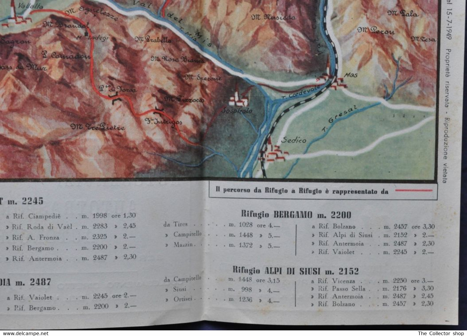 Carta DOLOMITI edizione 1949 - "Dolomiti Agordine e gruppi viciniori"