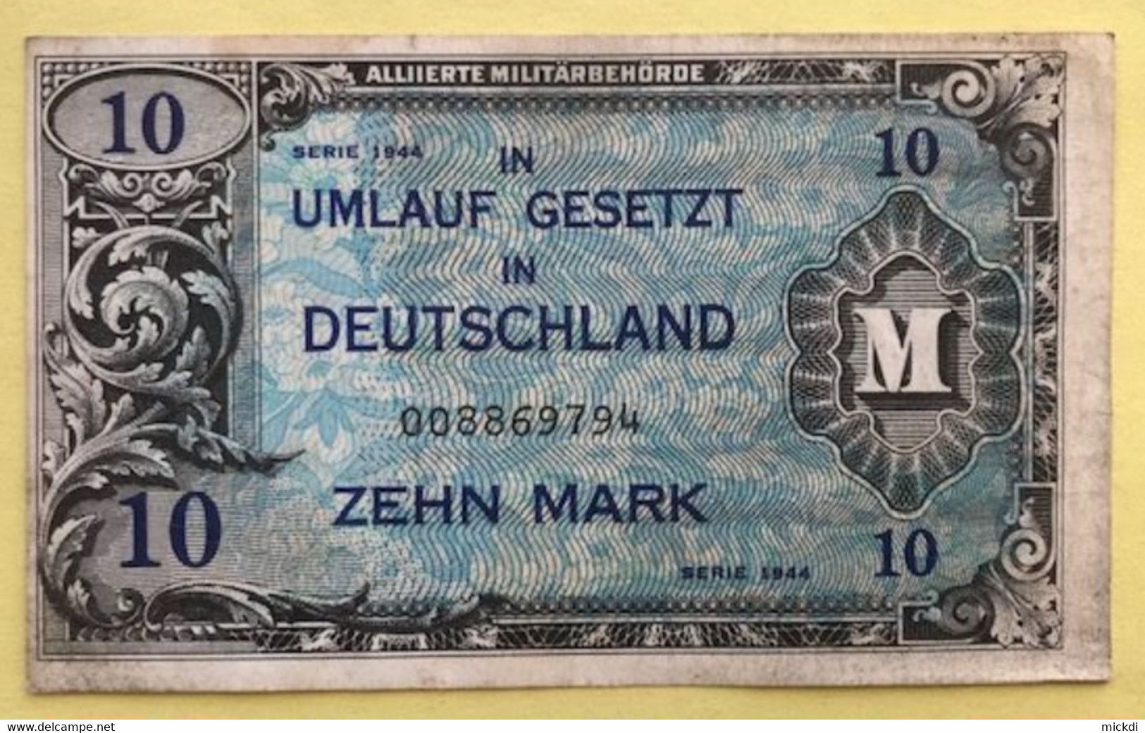 10 ZEHN MARK BILLET IN UMLAUF GESETZT IN DEUTSCHLAND ALLIIERTE MILITARBEHORDE (AUTORITÉ MILITAIRE ALLIÉE) SERIE 1944 - Sonstige & Ohne Zuordnung