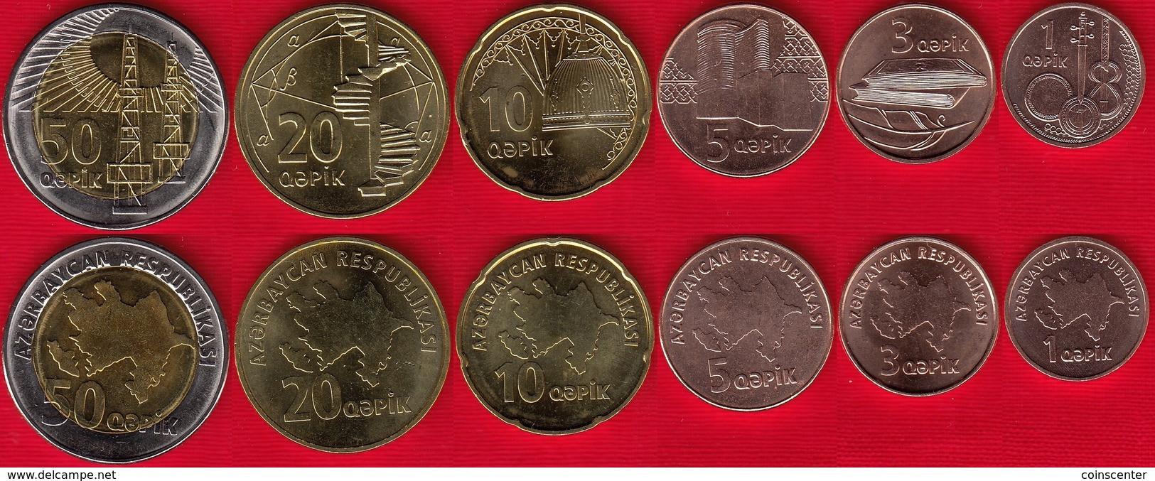 Azerbaijan Set Of 6 Coins: 1 - 50 Qəpik (qapik) 2006 UNC - Azerbaïdjan