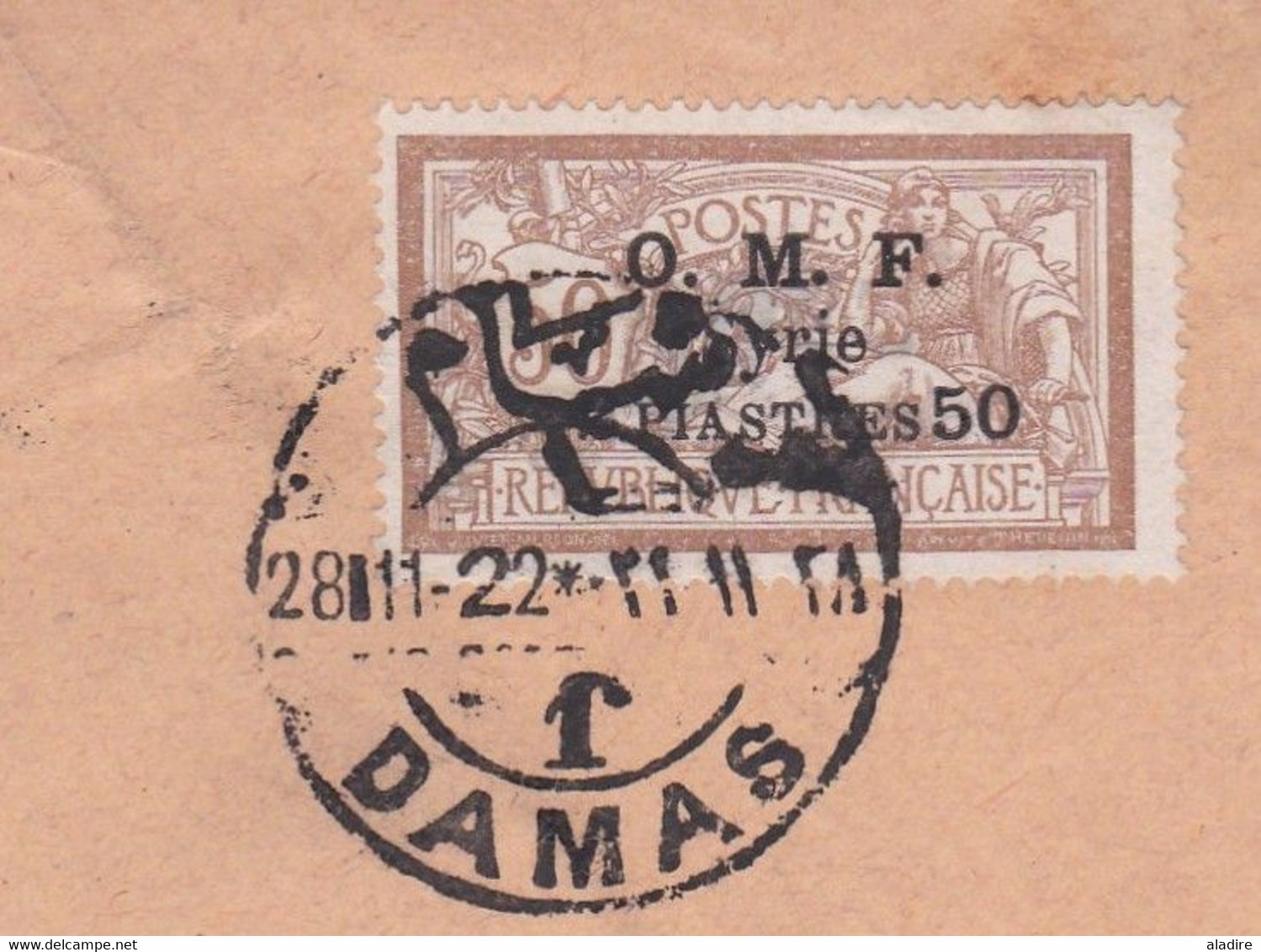 1922 - Enveloppe De Damas, Syrie Vers Paris, France - OMF - Affrt 2 Piastres 50 Centièmes Merson Surchargé - Brieven En Documenten