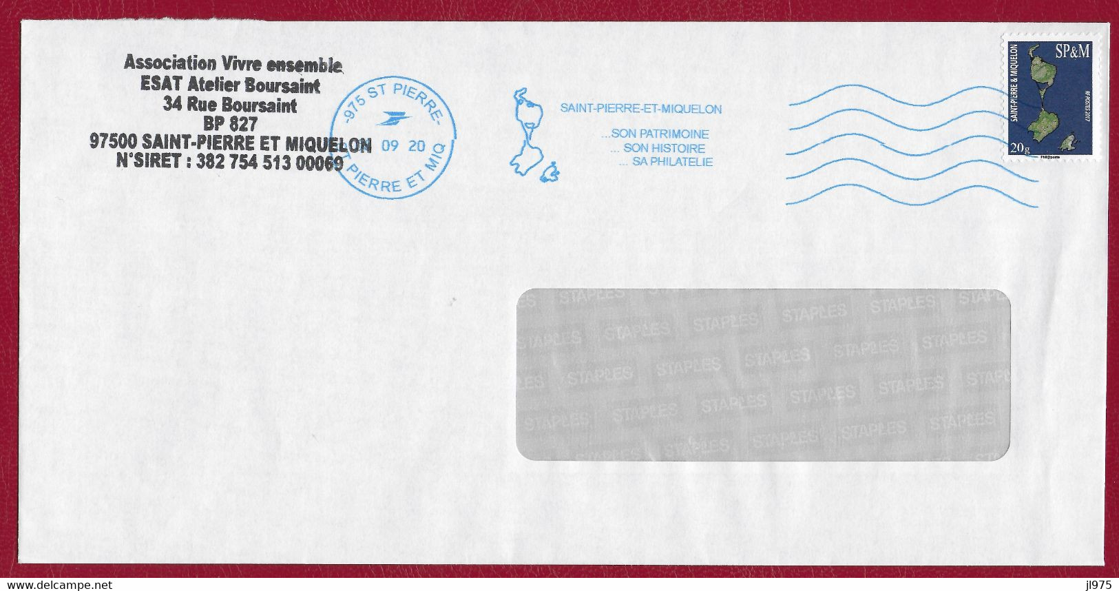 St.Pierre Et Miquelon 2017  Oblitéré " Carte Satellite 20g Bleu " Flamme Néopost  St.Pierre 09-2020 . - Lettres & Documents