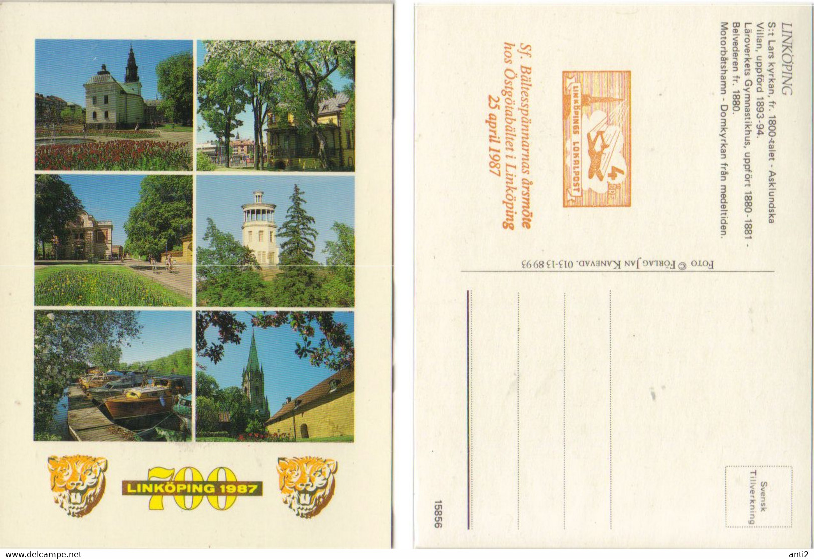 Sweden 1987 Linköping 700 Years, Card For Jubileet, With Imprinted Local Stamp 4 øre - Local Post Stamps