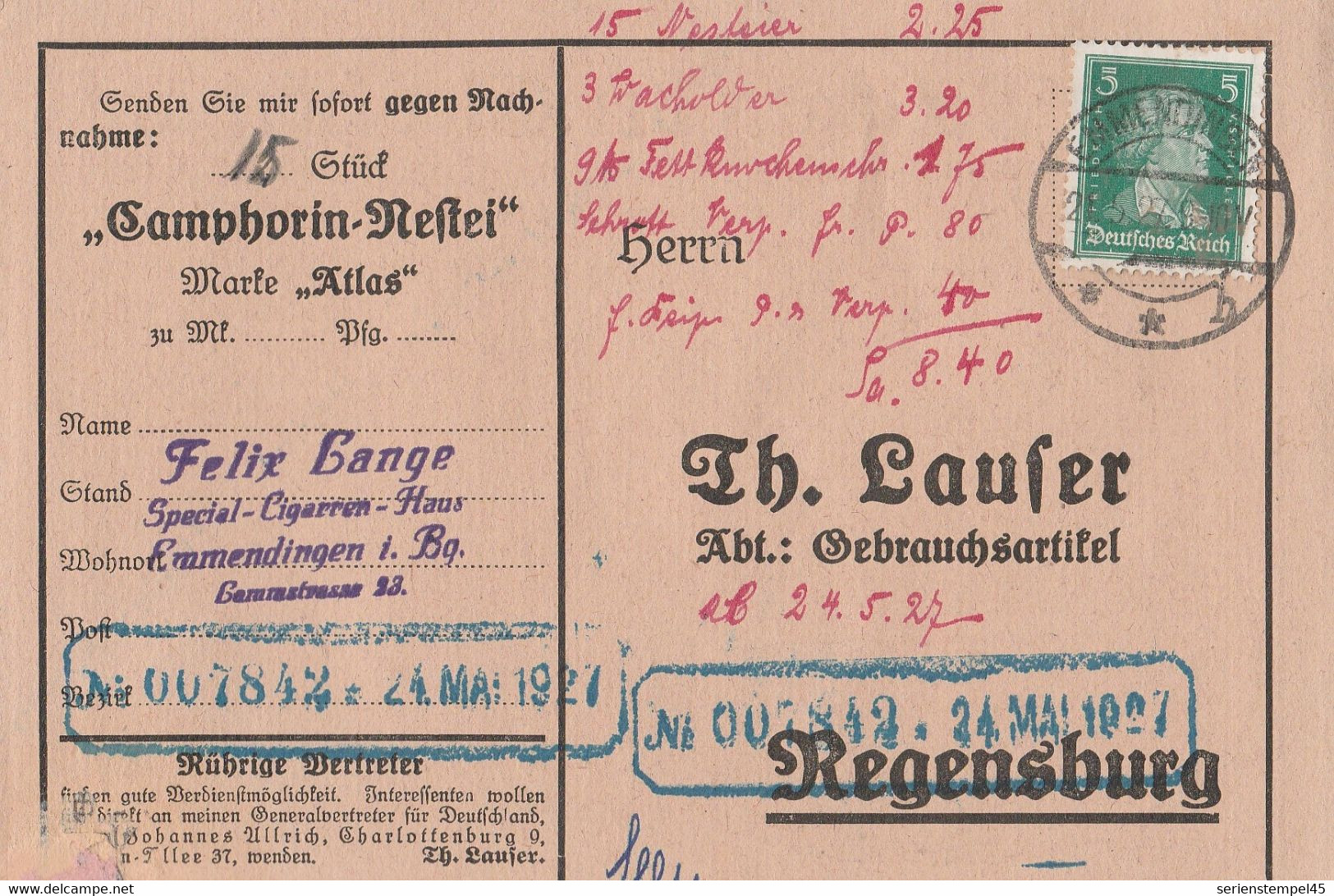 Deutsches Reich Karte Mit Tagesstempel Emmendingen 1927 Lk Emmendingen Mit Werbung Und Zeichnung - Covers & Documents