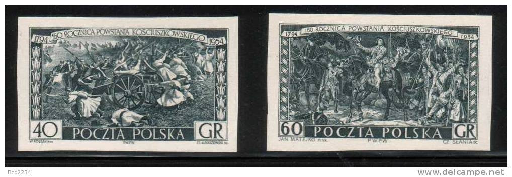 POLAND SLANIA 1954 160TH ANNIVERSARY OF THE KOSCIUSZKO UPRISING, 2 BLACK PROOFS  NHM NO GUM ART BATTLES PAINTINGS Horses - Probe- Und Nachdrucke