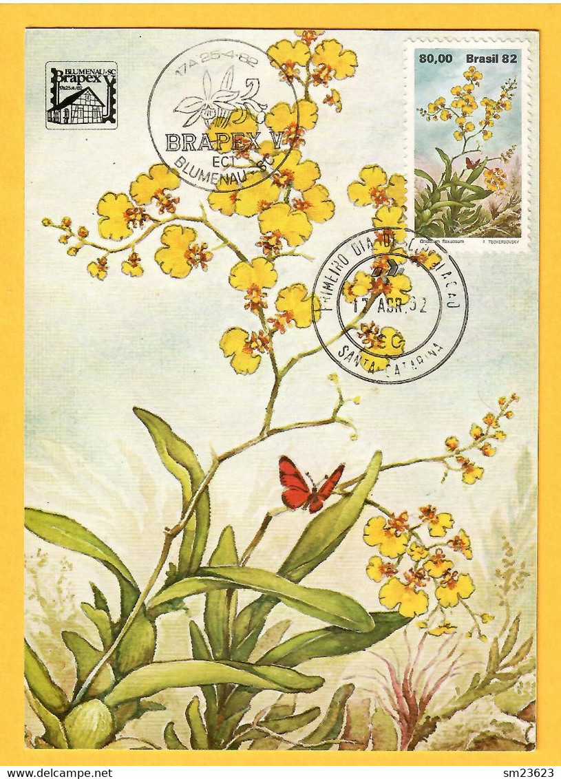 Brasilien  1982 , Serie Fauna  Blumen Oncidium Flexuosum - Maximum Card Nr. 015682 - First Day  17.4.82 - Maximum Cards