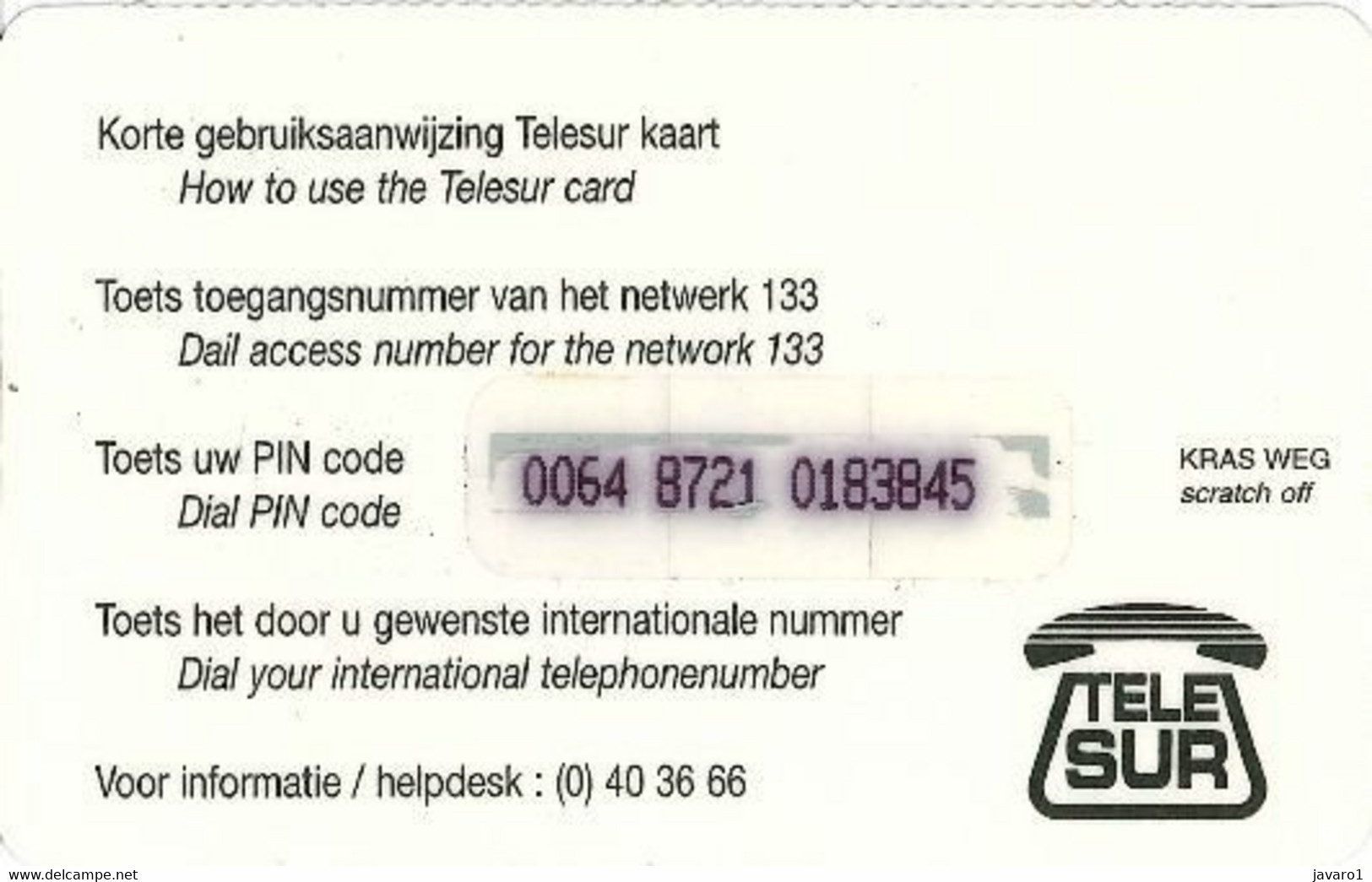 SURINAME : SUR07 10$ Blue TELESUR TELEPHONE CARD USED - Suriname