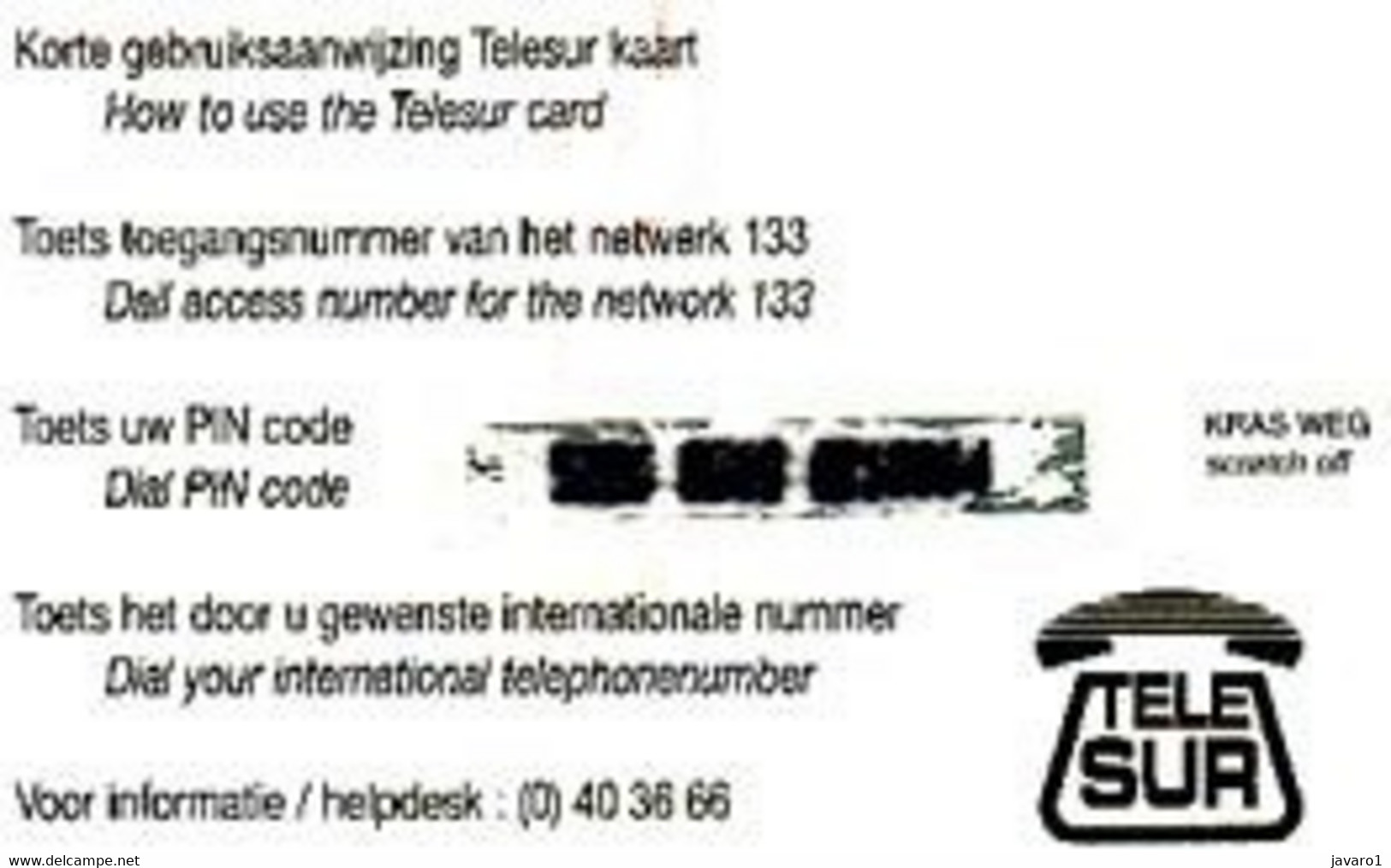 SURINAME : SUR06 3$ Green TELESUR TELEPHONE CARD USED - Suriname