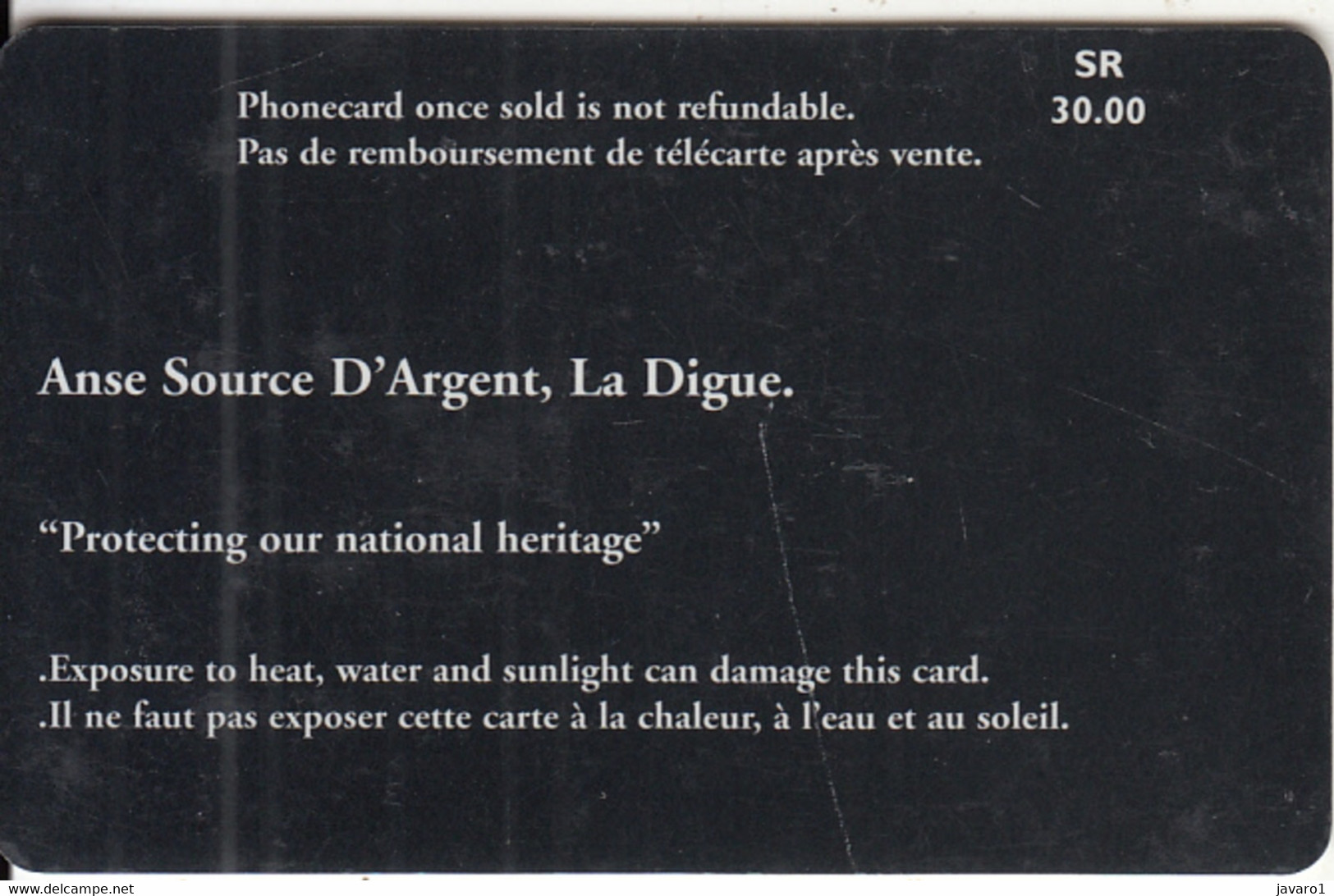 SEYCHELLES : SEYS03 30 Anse Source D(Argent , LA Digue Rev. No Code USED - Seychelles